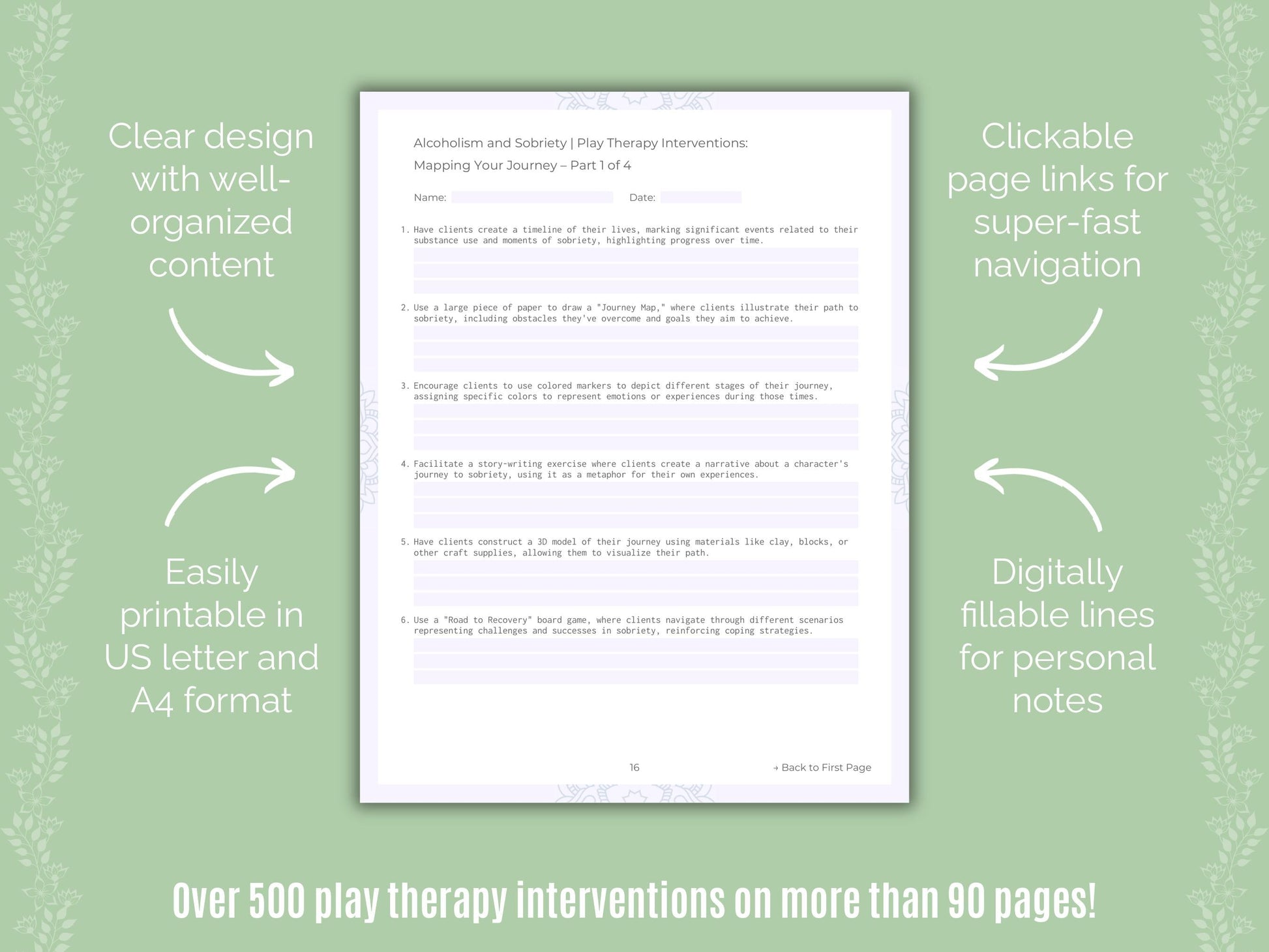 Alcoholism and Sobriety Play Therapy Counseling Templates