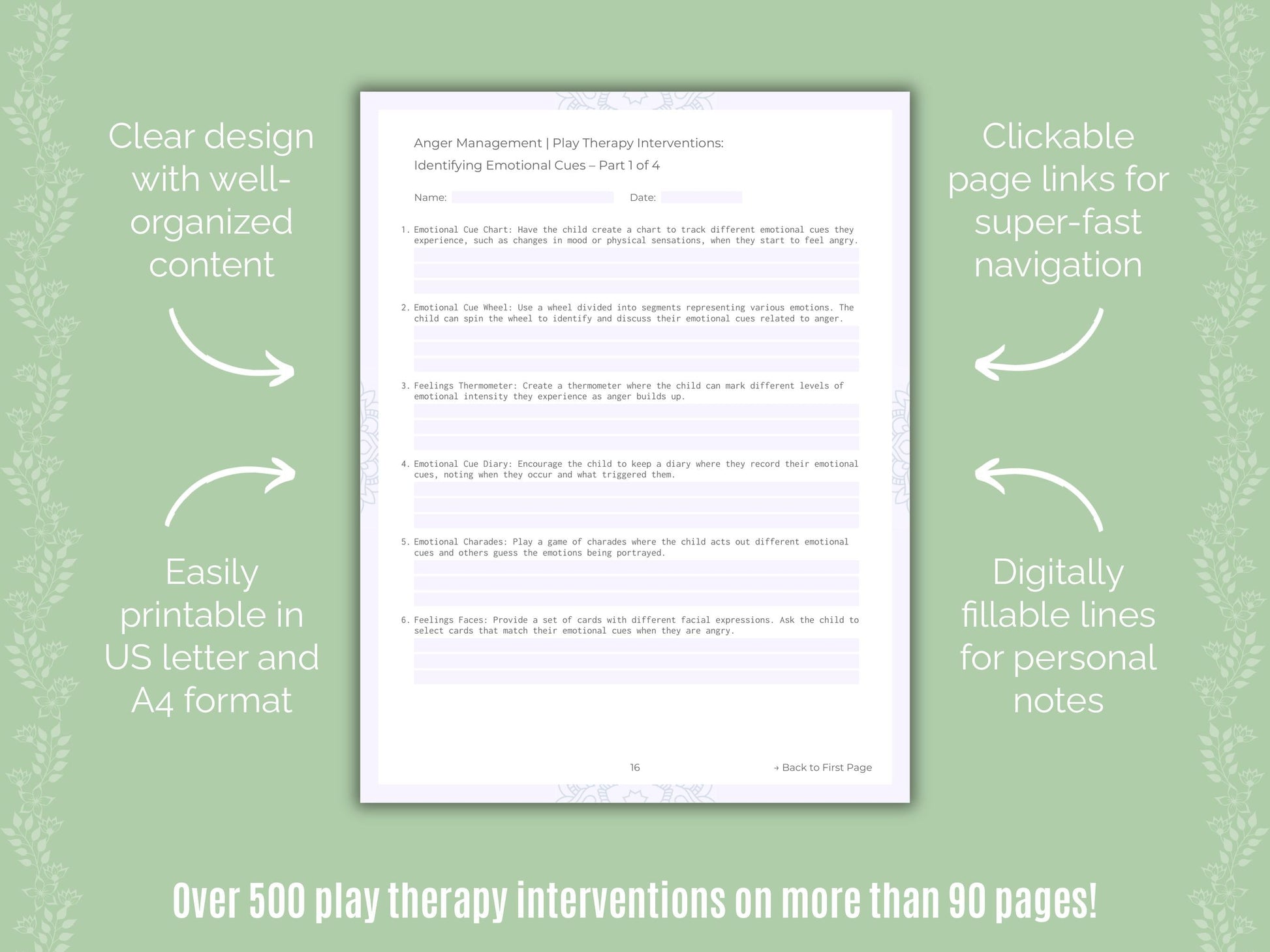 Anger Management Play Therapy Counseling Templates