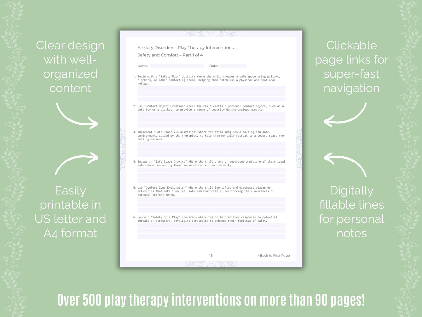 Anxiety Disorders Play Therapy Counseling Templates