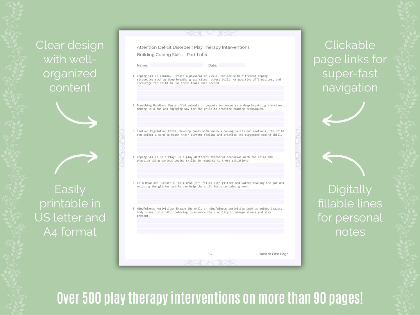 Attention Deficit Disorder (ADD) Play Therapy Counseling Templates