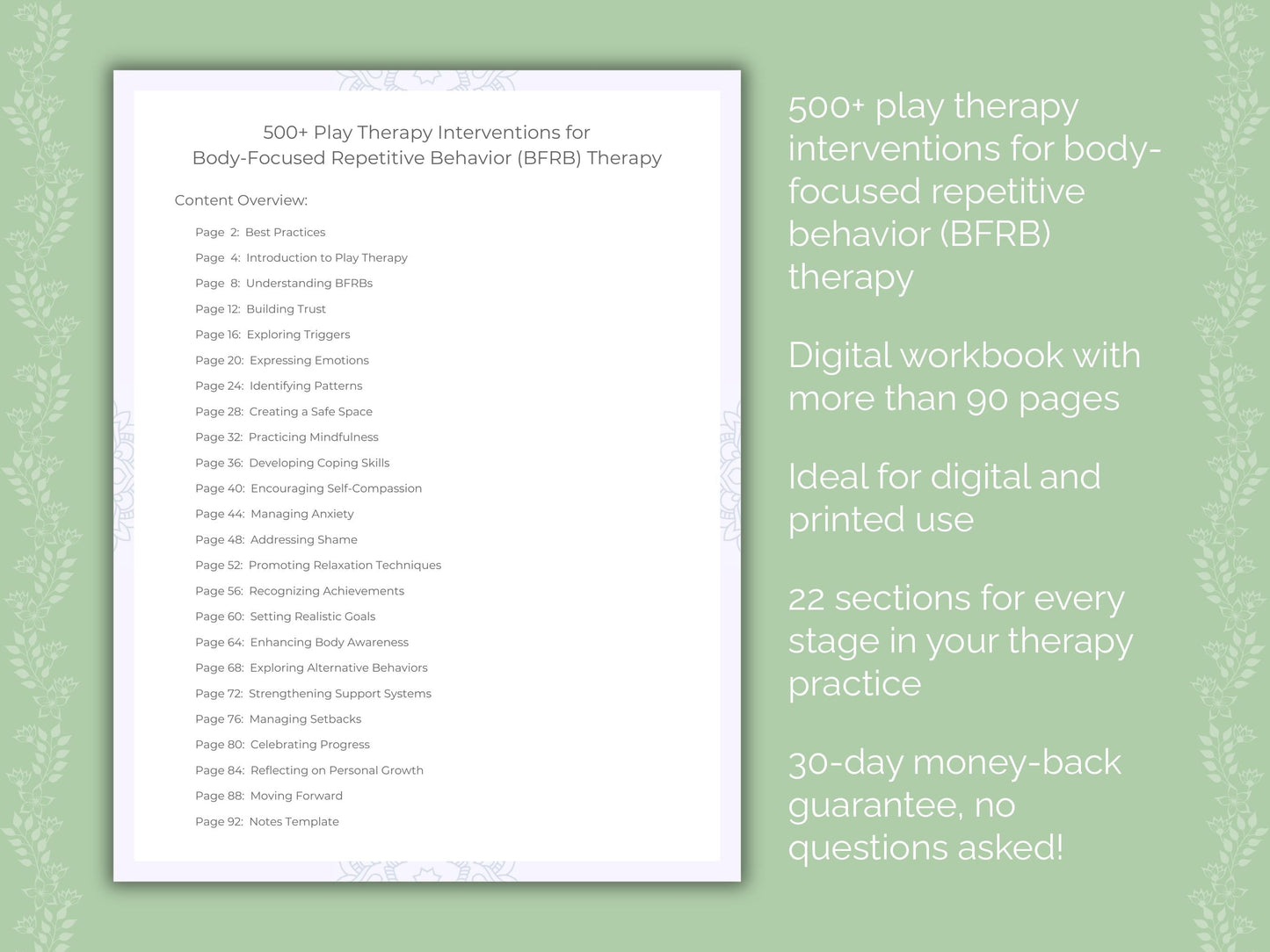 Body-Focused Repetitive Behavior (BFRB) Play Therapy Therapist Worksheets