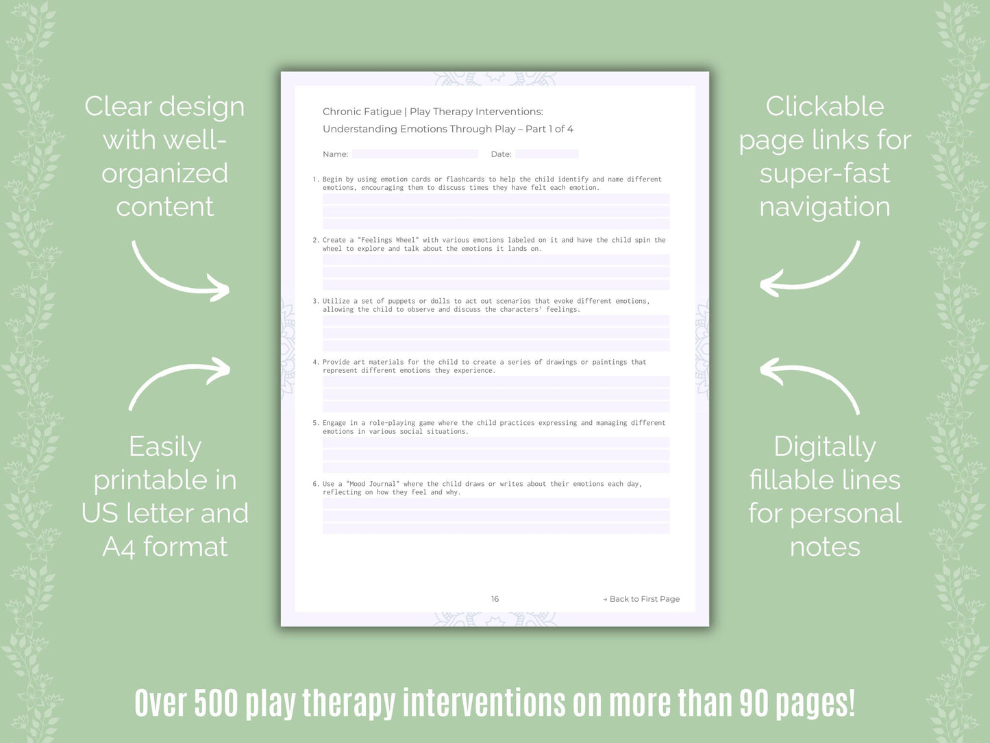 Chronic Fatigue Play Therapy Counseling Templates
