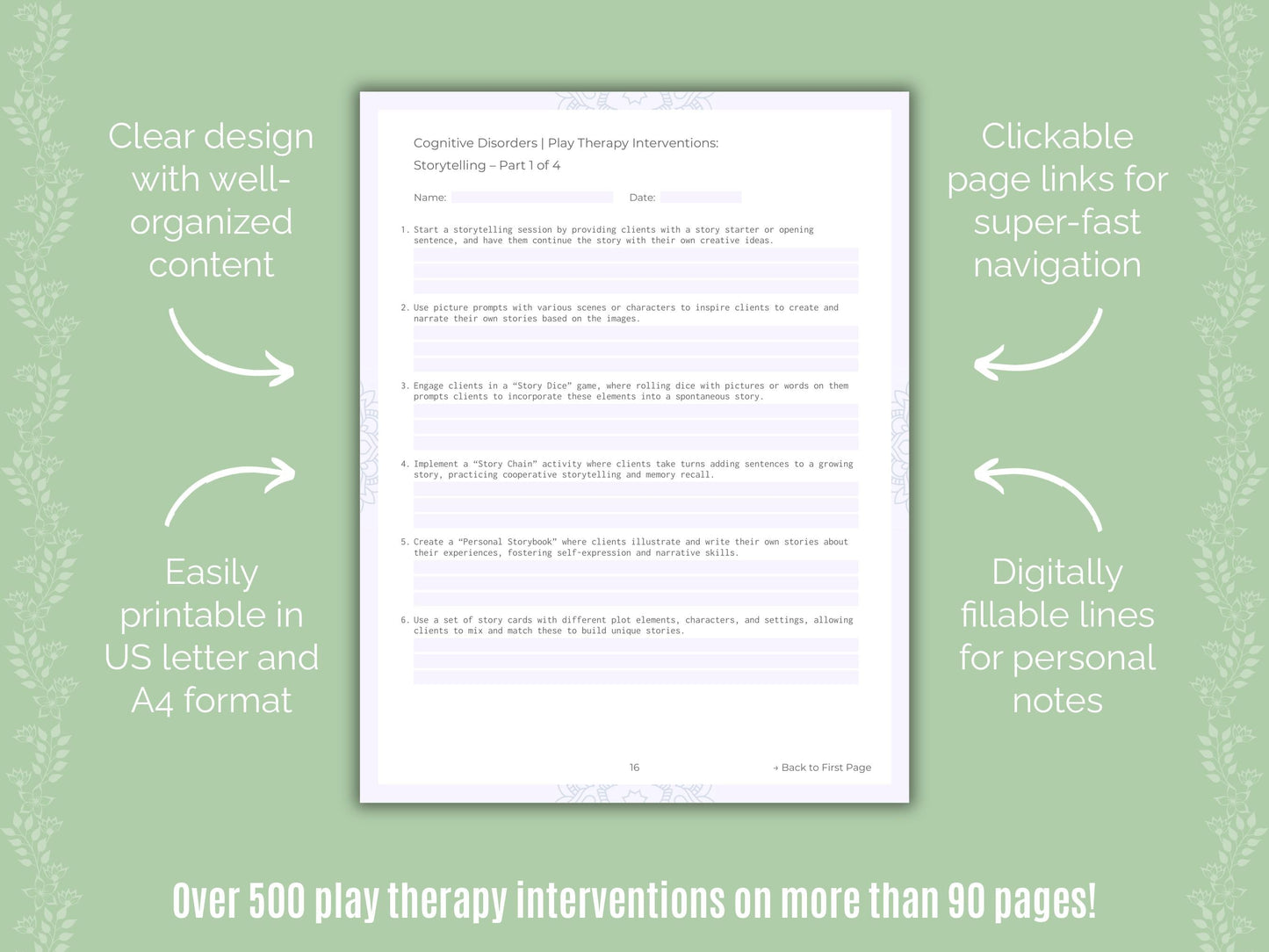 Cognitive Disorders Play Therapy Counseling Templates