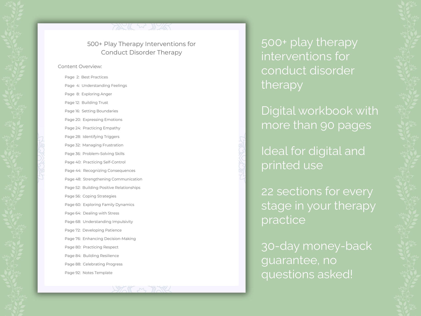 Conduct Disorder Play Therapy Therapist Worksheets