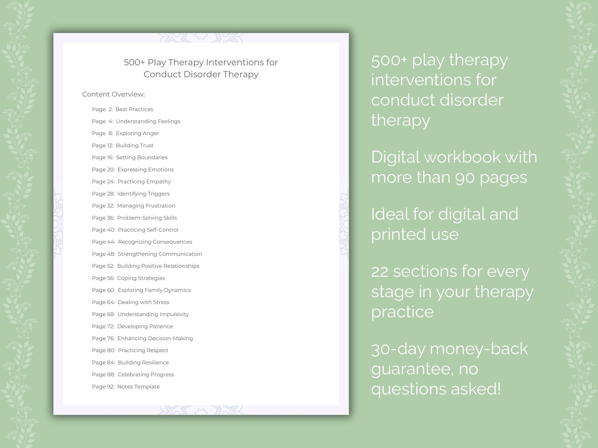 Conduct Disorder Play Therapy Therapist Worksheets