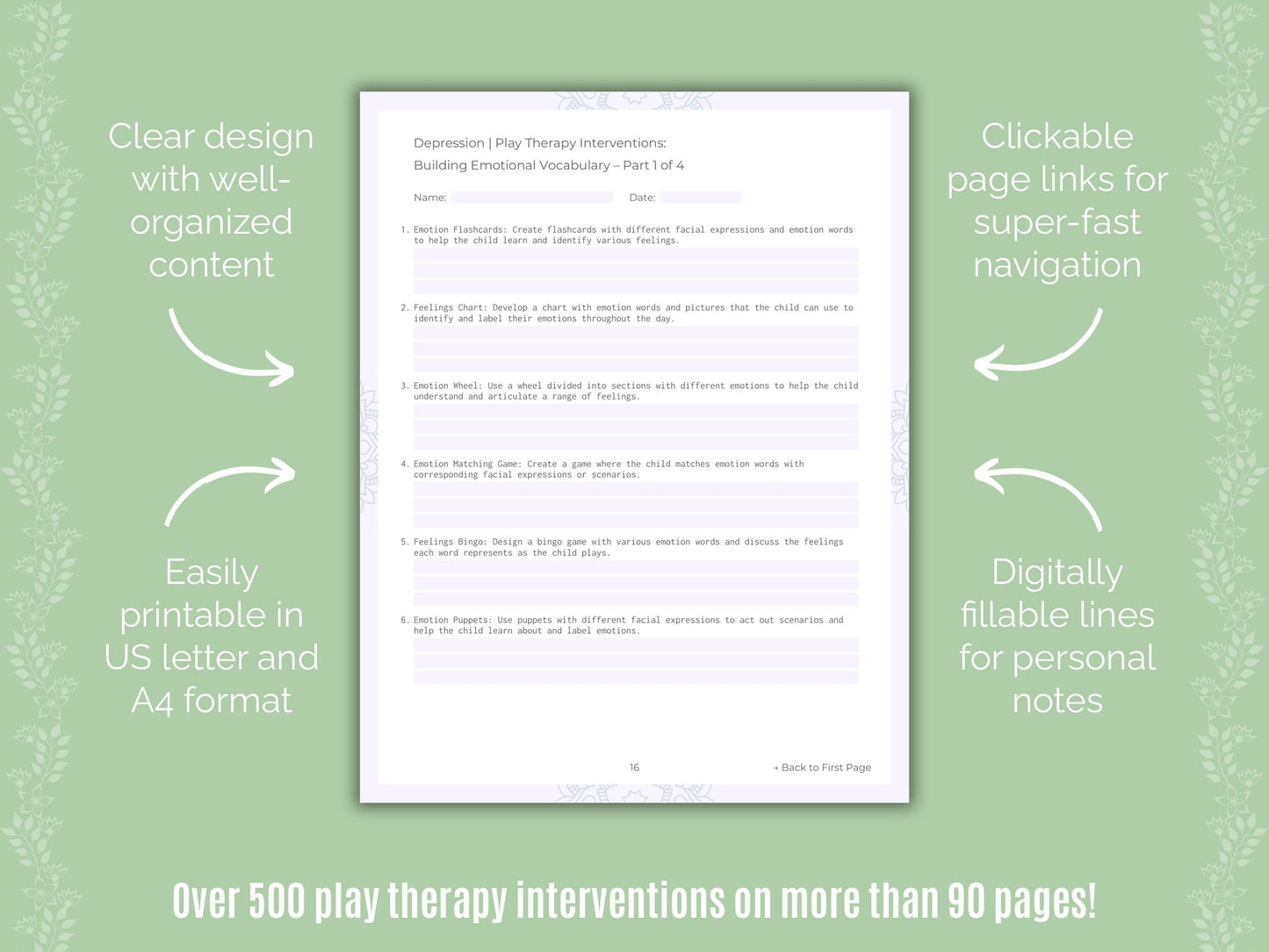 Depression Play Therapy Counseling Templates