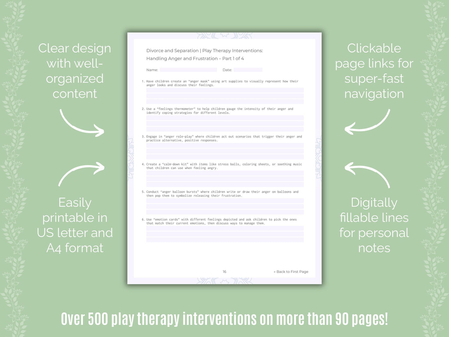 Divorce and Separation Play Therapy Counseling Templates