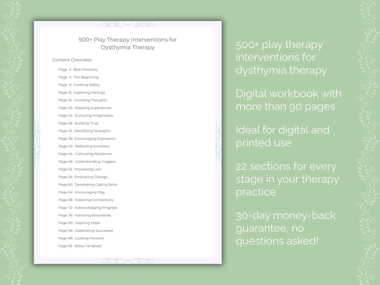 Dysthymia Play Therapy Therapist Worksheets