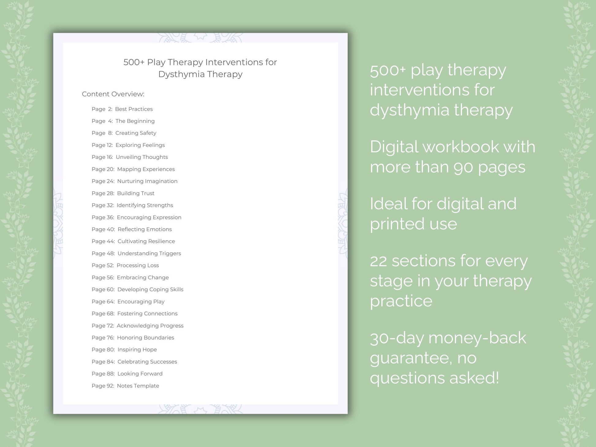 Dysthymia Play Therapy Therapist Worksheets