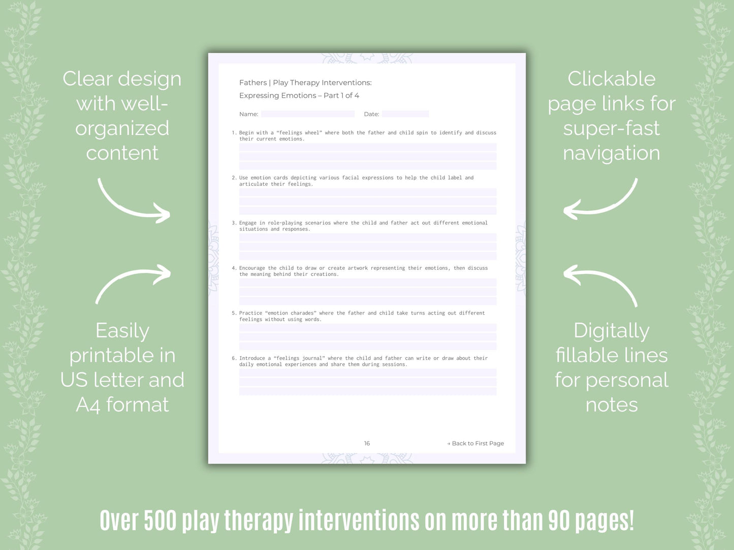 Fathers Play Therapy Counseling Templates