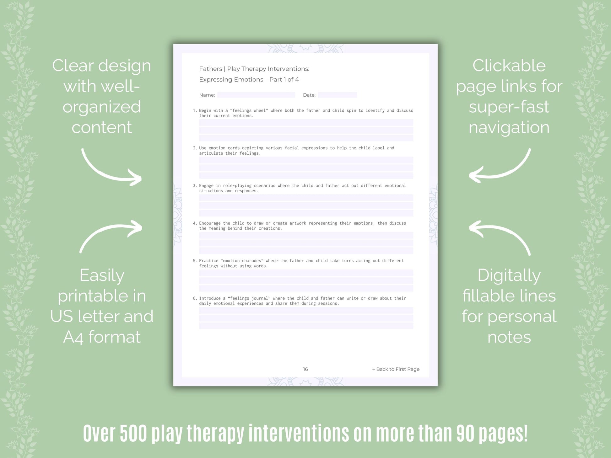 Fathers Play Therapy Counseling Templates