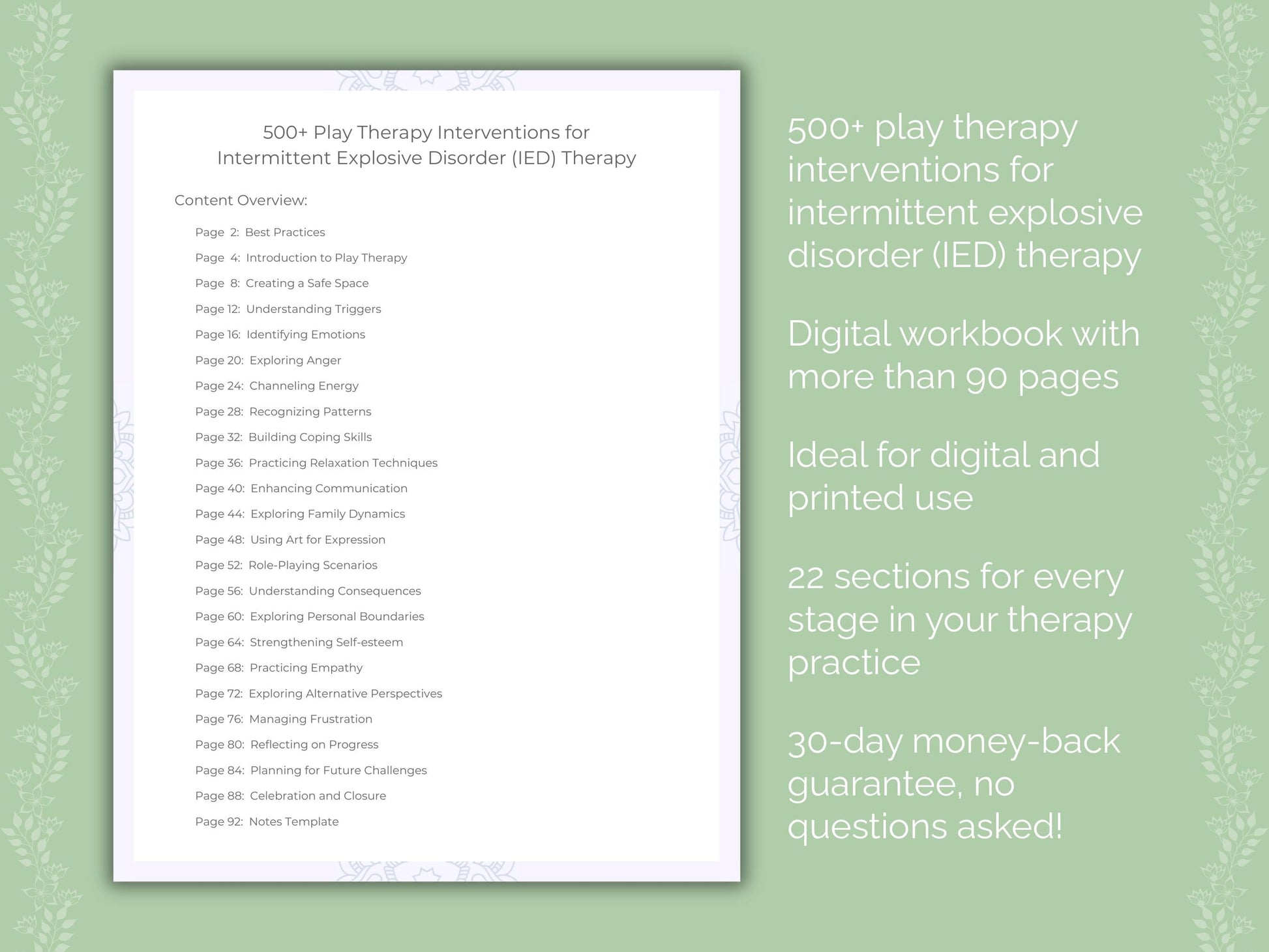 Intermittent Explosive Disorder (IED) Play Therapy Therapist Worksheets