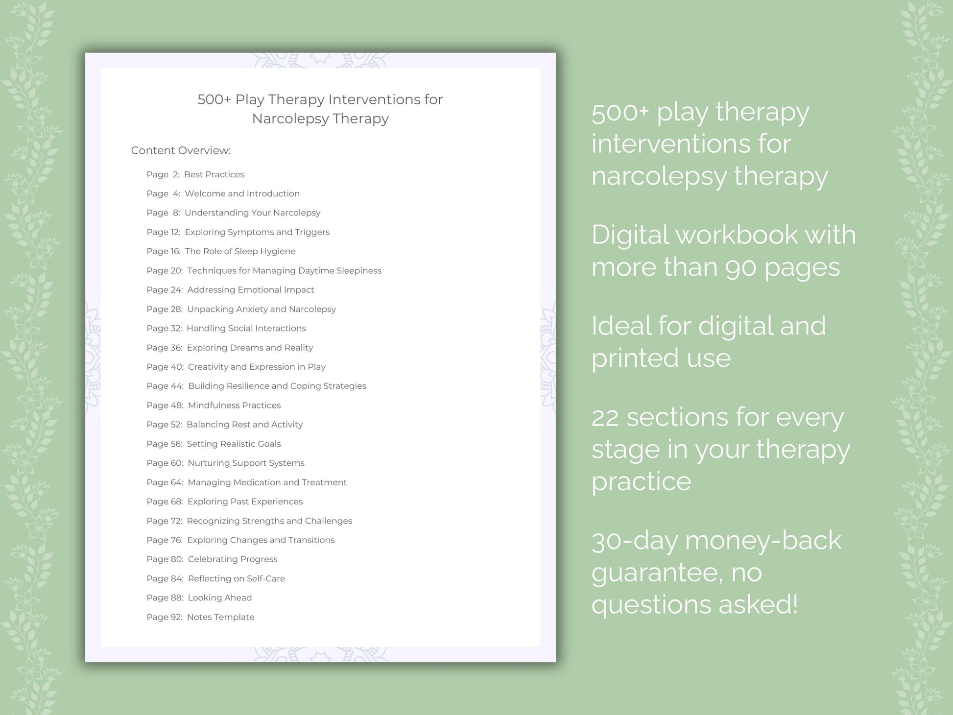 Narcolepsy Play Therapy Therapist Worksheets