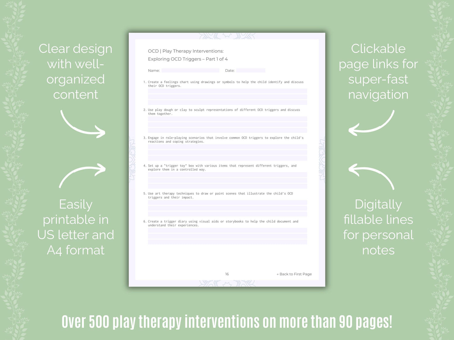 Obsessive-Compulsive Disorder (OCD) Play Therapy Counseling Templates