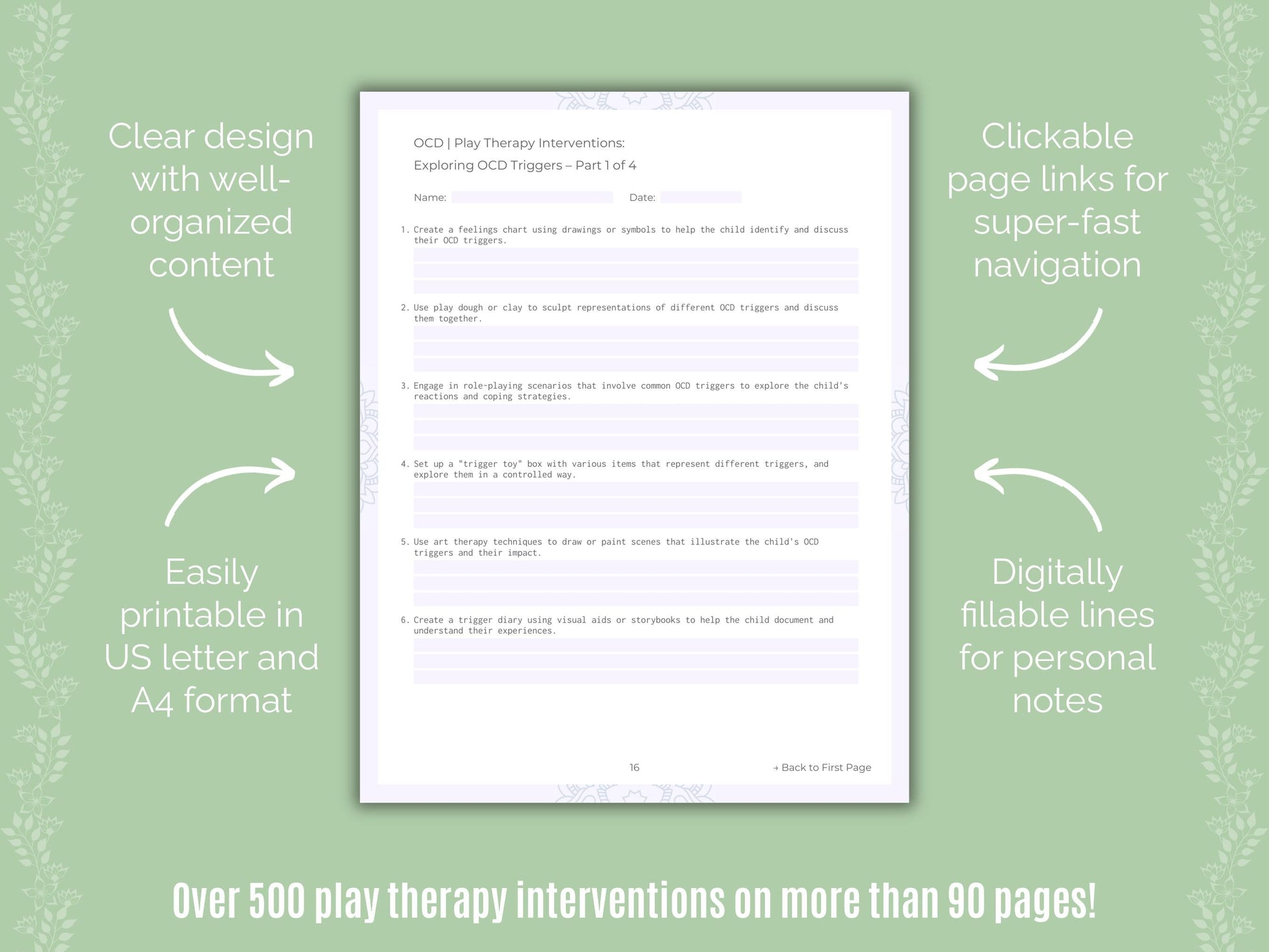 Obsessive-Compulsive Disorder (OCD) Play Therapy Counseling Templates