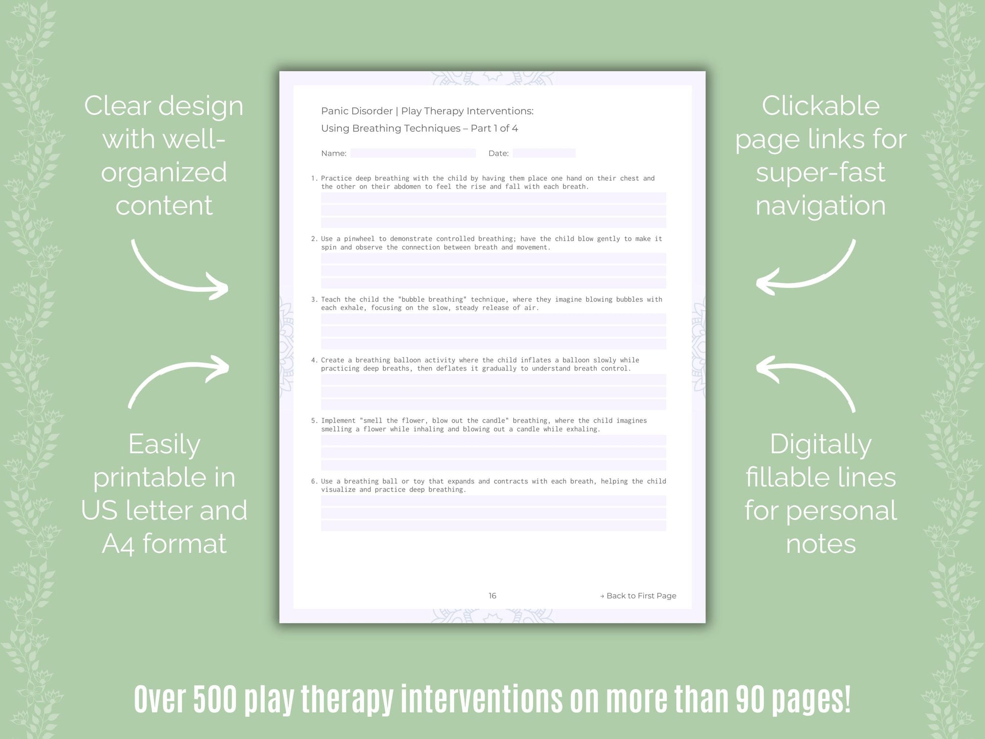 Panic Disorder Play Therapy Counseling Templates