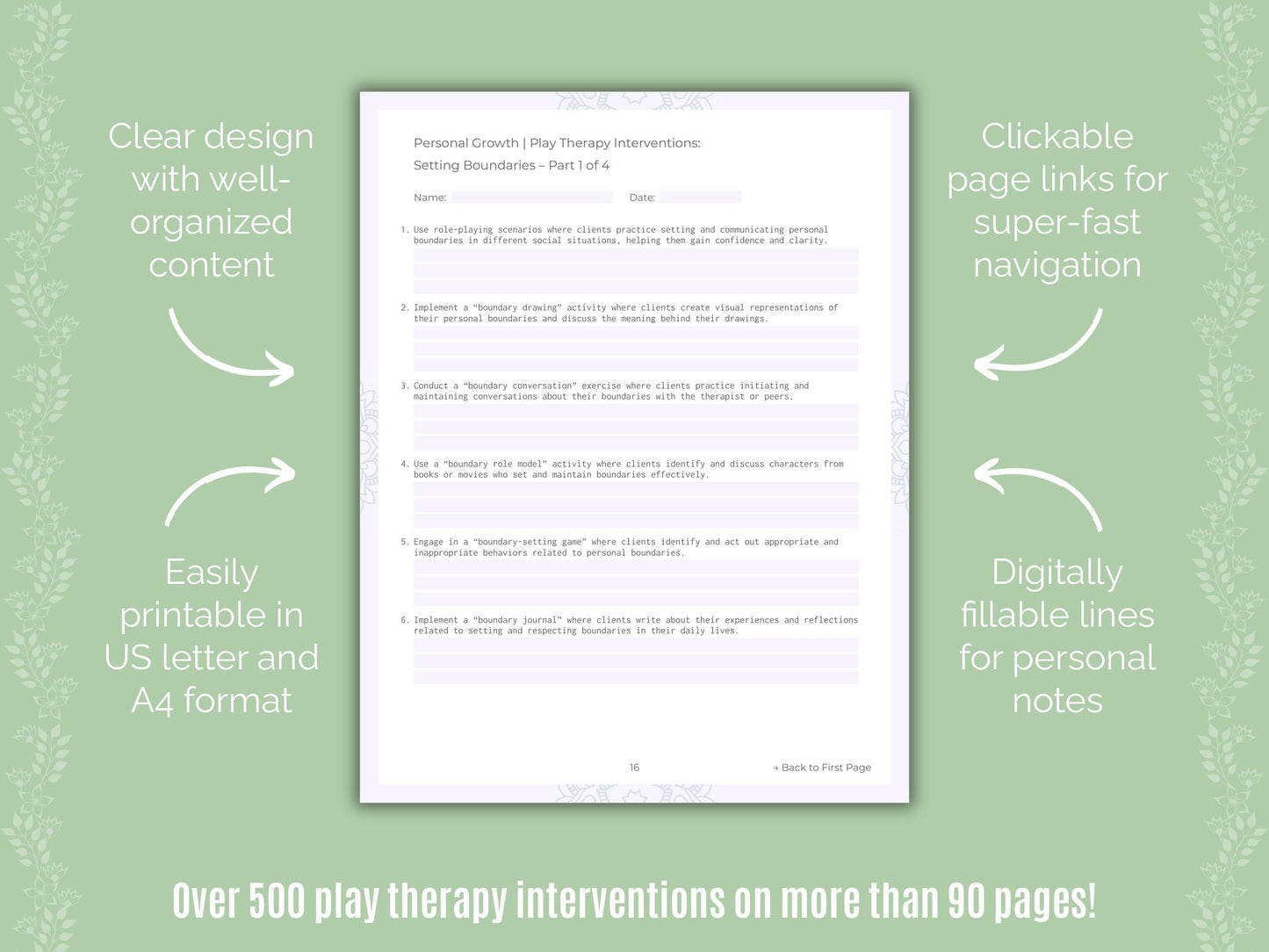 Personal Growth Play Therapy Counseling Templates