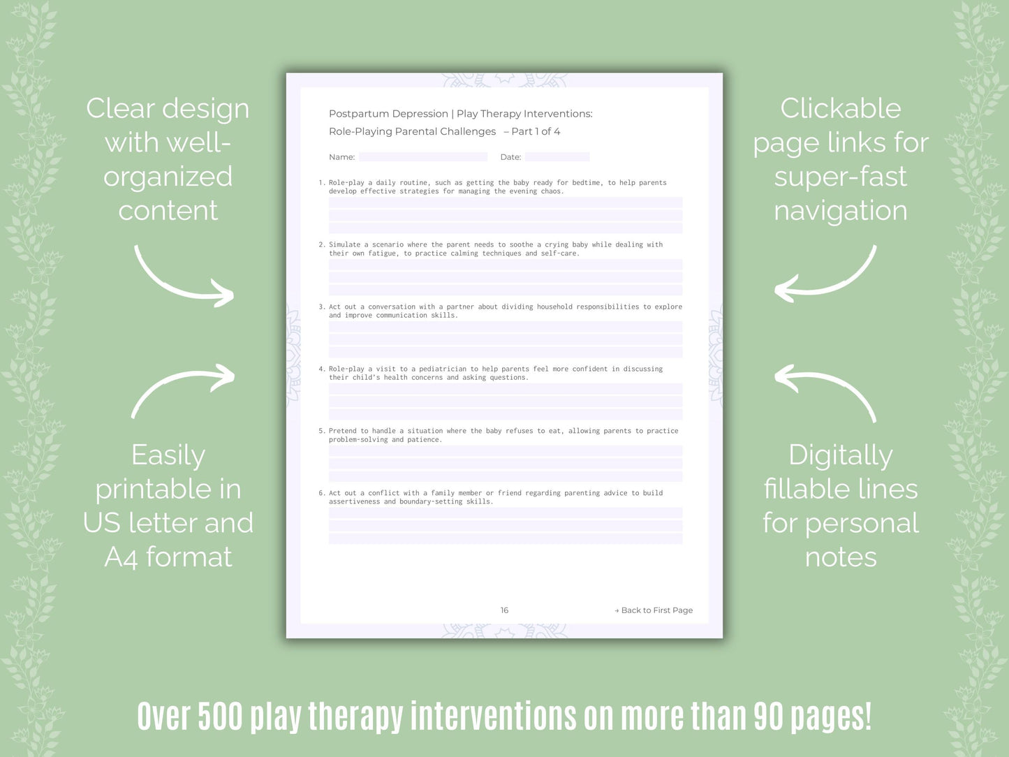 Postpartum Depression Play Therapy Counseling Templates