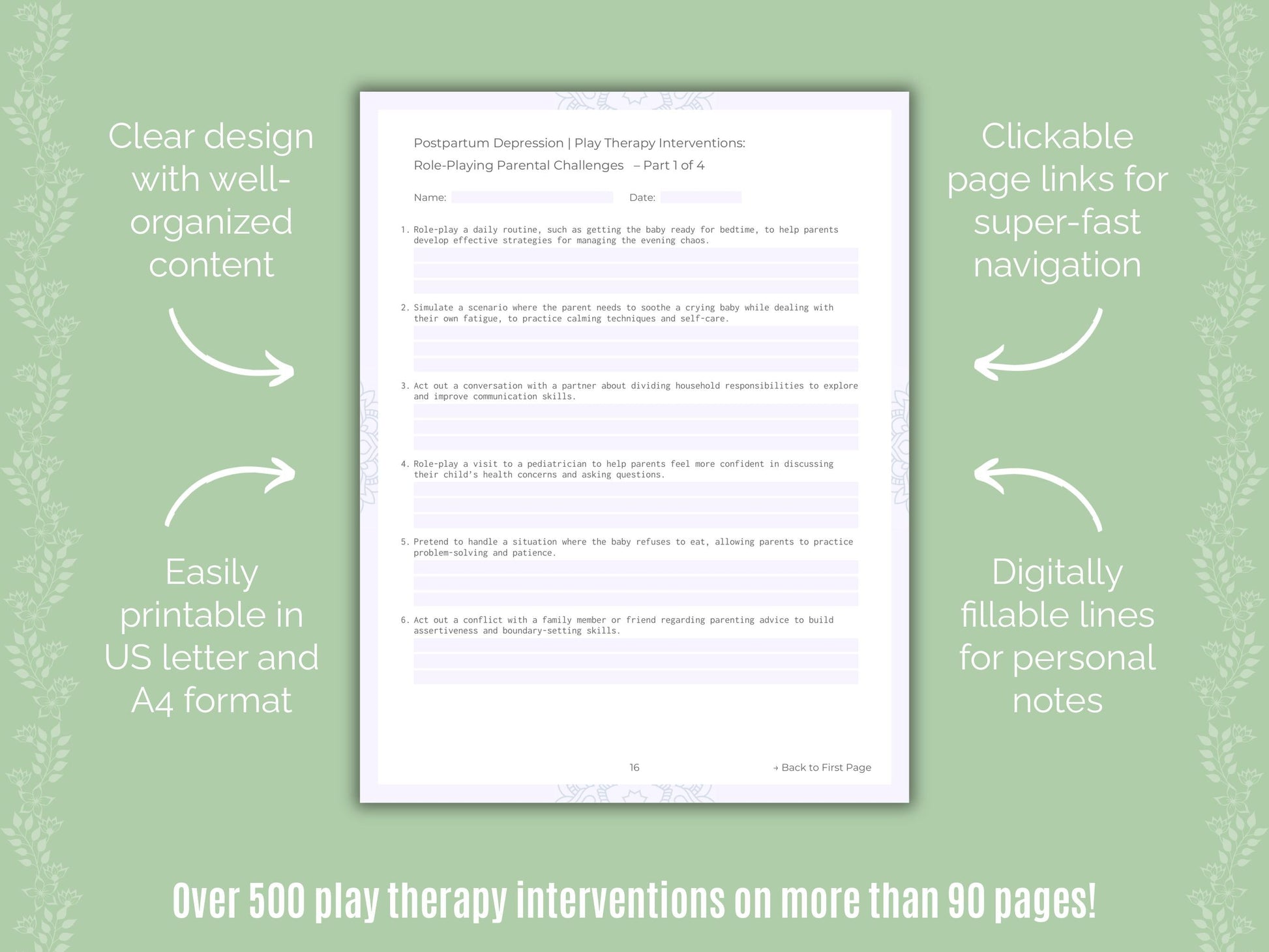 Postpartum Depression Play Therapy Counseling Templates