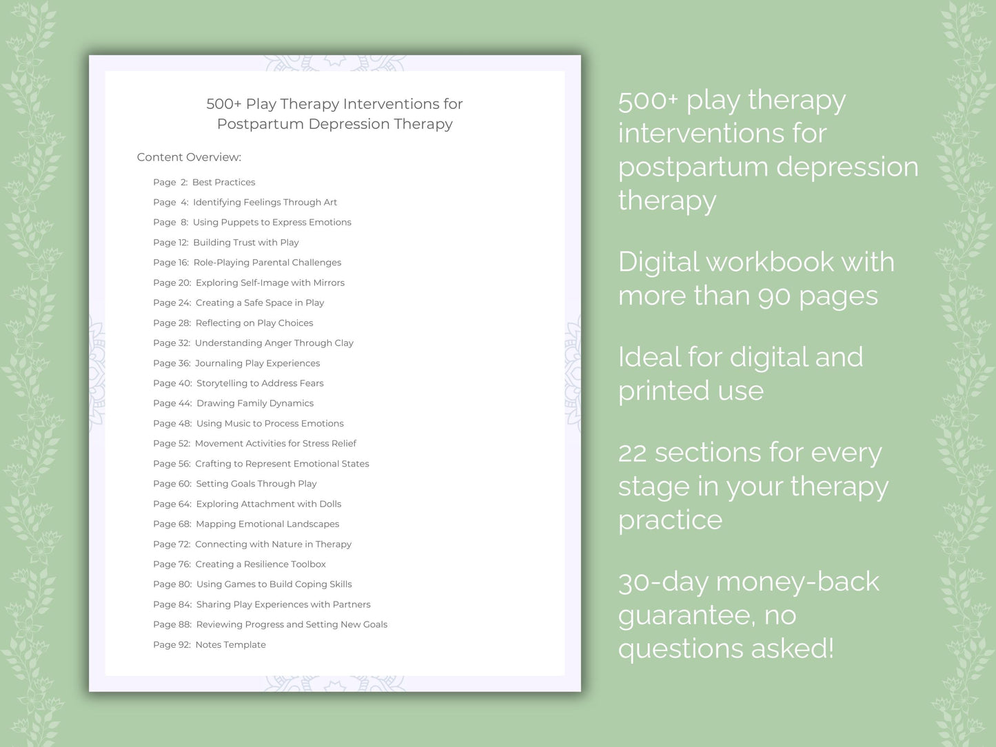 Postpartum Depression Play Therapy Therapist Worksheets