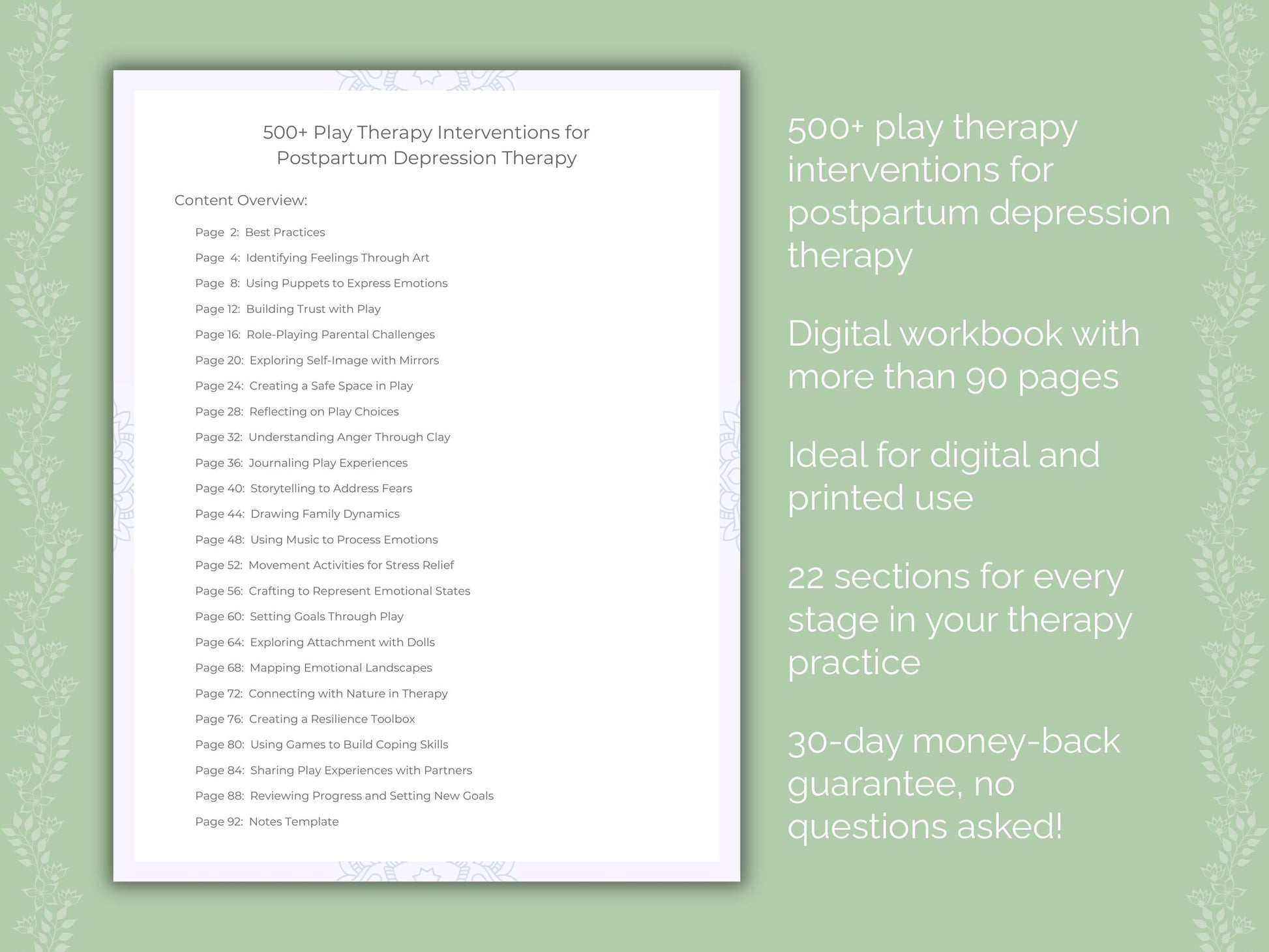 Postpartum Depression Play Therapy Therapist Worksheets