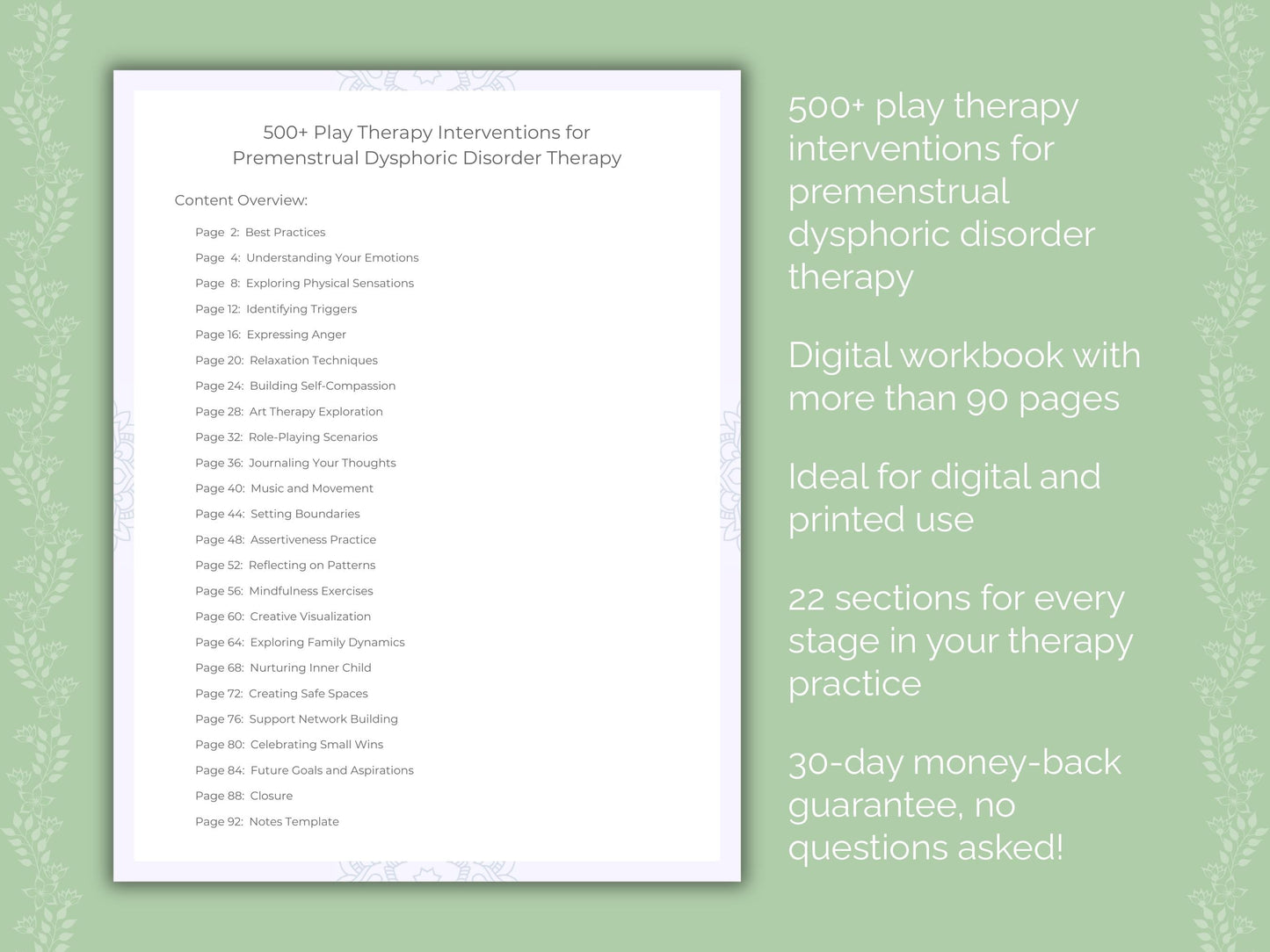 Premenstrual Dysphoric Disorder Play Therapy Therapist Worksheets