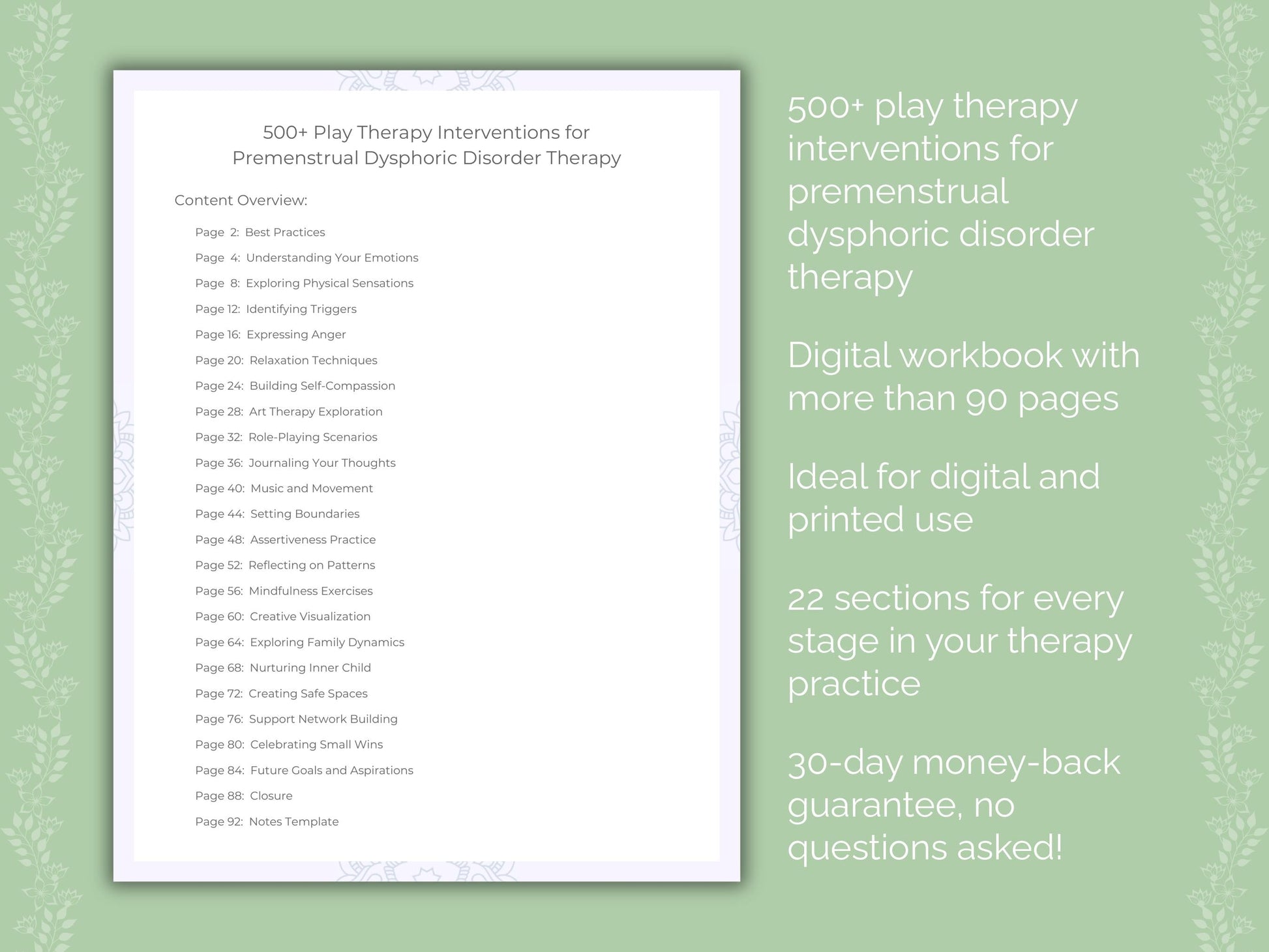 Premenstrual Dysphoric Disorder Play Therapy Therapist Worksheets