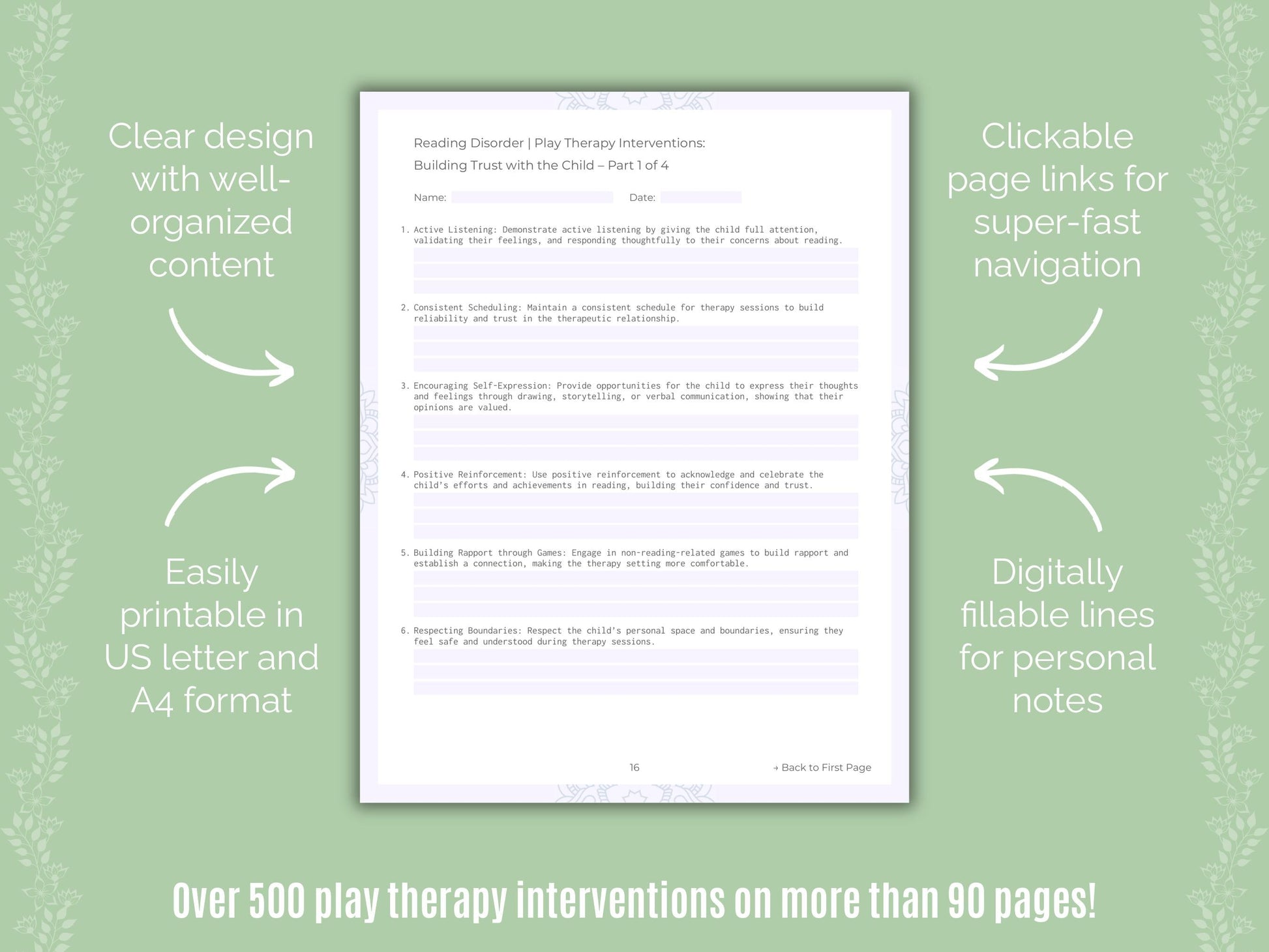 Reading Disorder Play Therapy Counseling Templates