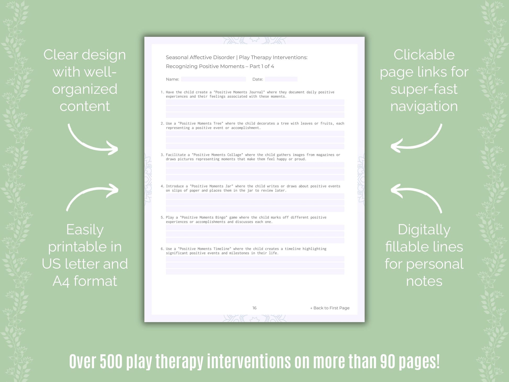 Seasonal Affective Disorder Play Therapy Counseling Templates