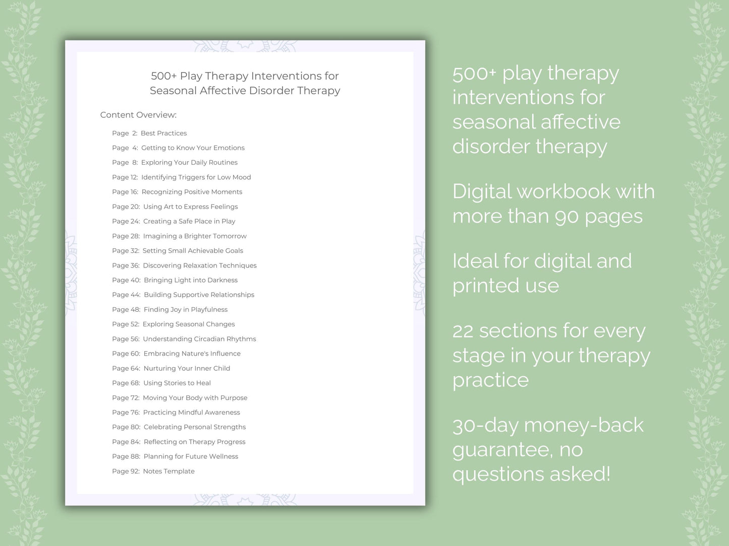 Seasonal Affective Disorder Play Therapy Therapist Worksheets