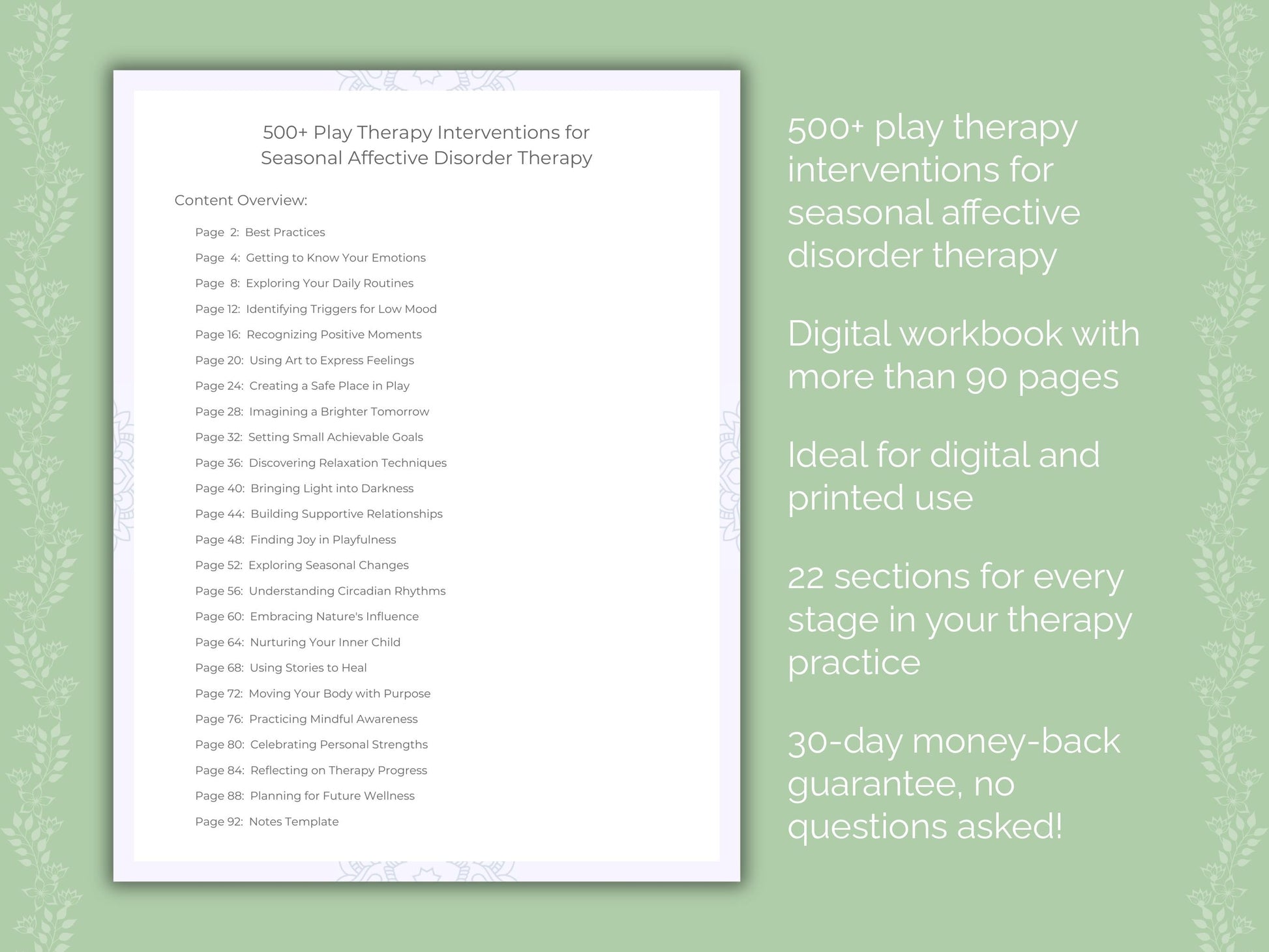 Seasonal Affective Disorder Play Therapy Therapist Worksheets