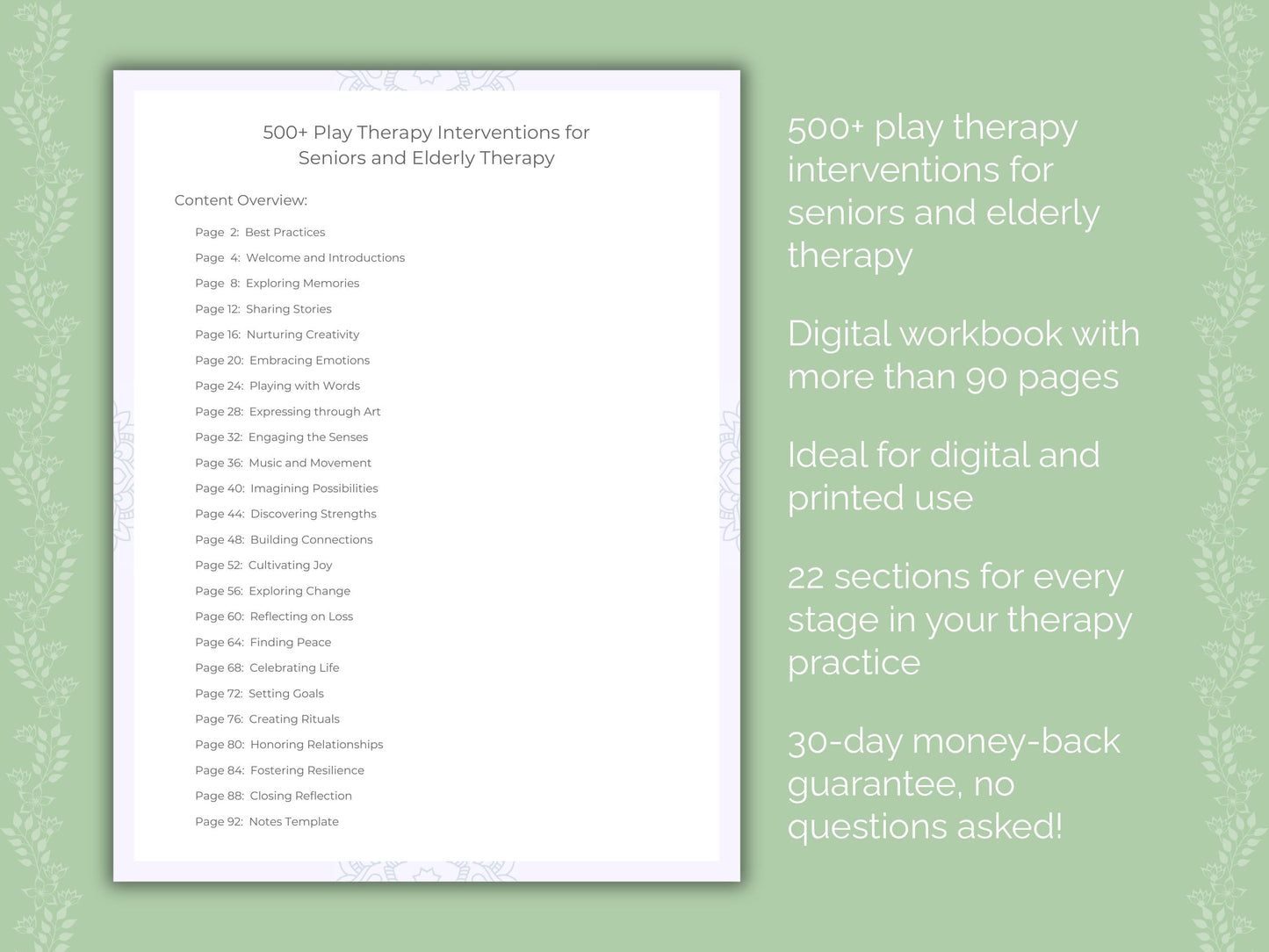 Seniors and Elderly Play Therapy Therapist Worksheets