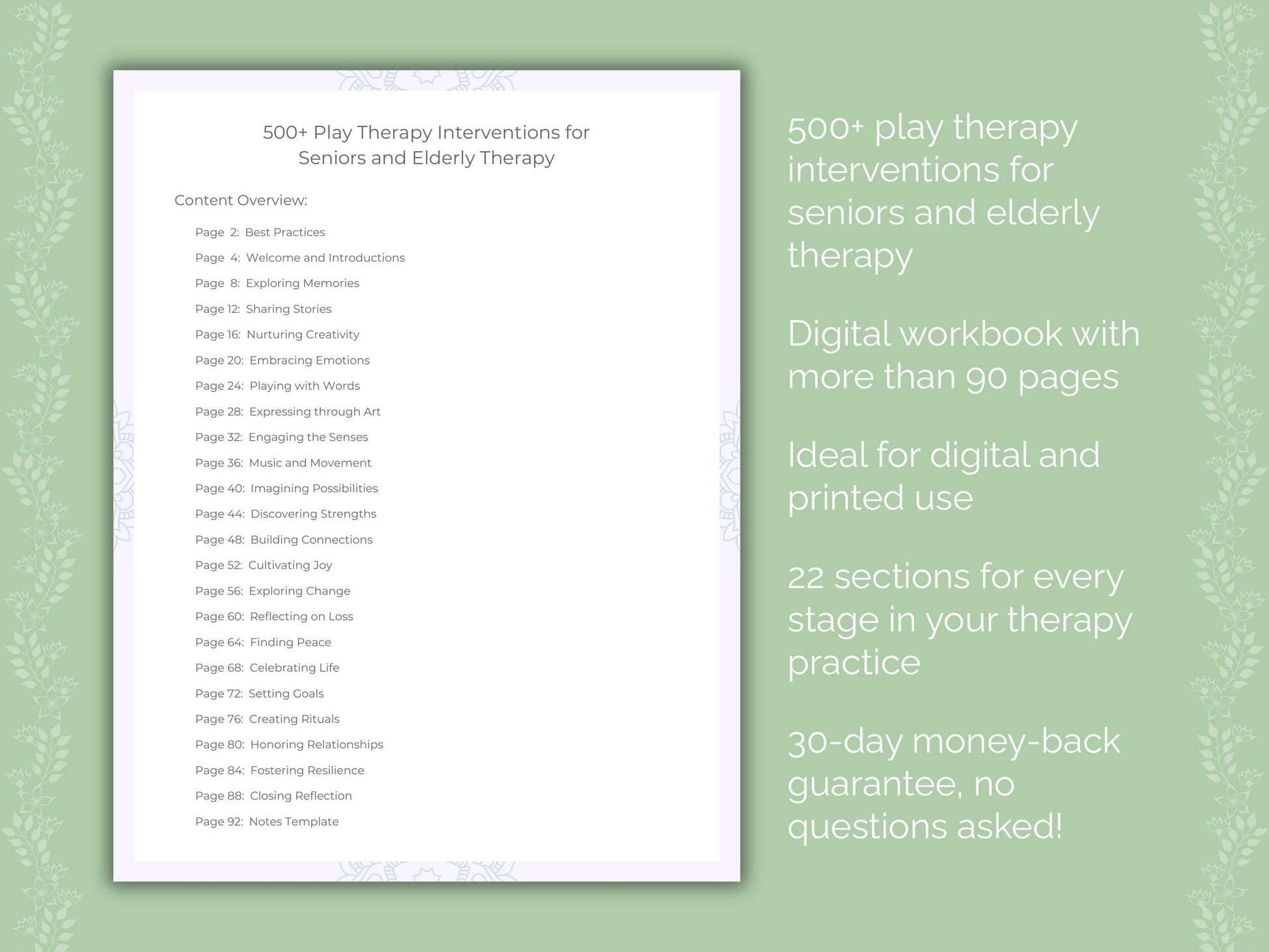 Seniors and Elderly Play Therapy Therapist Worksheets