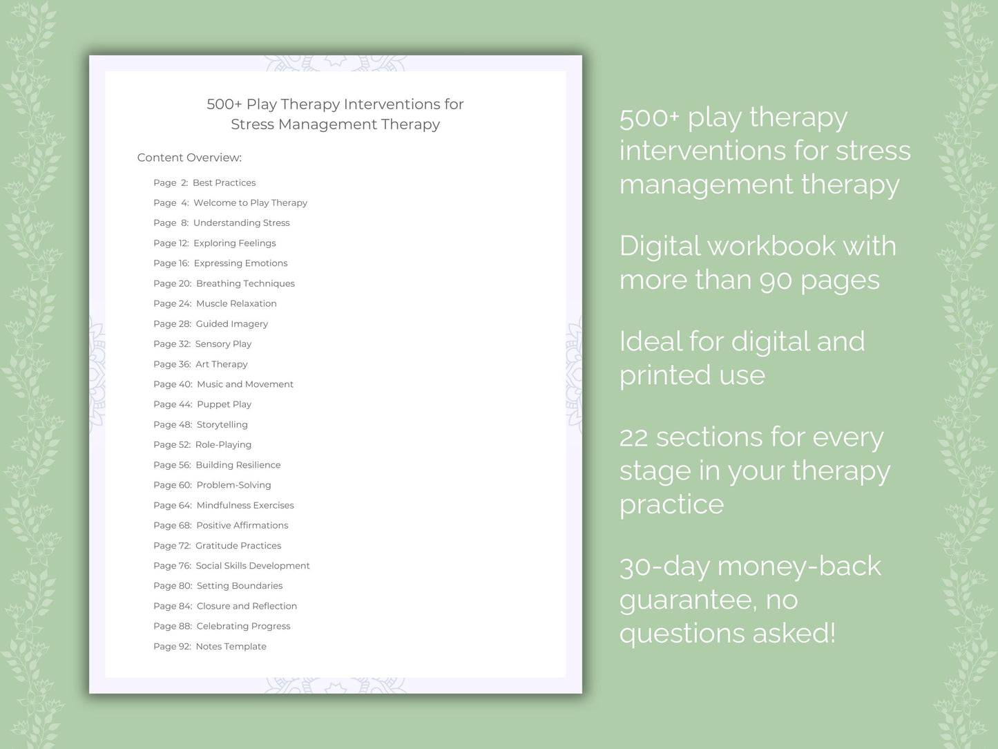 Stress Management Play Therapy Therapist Worksheets