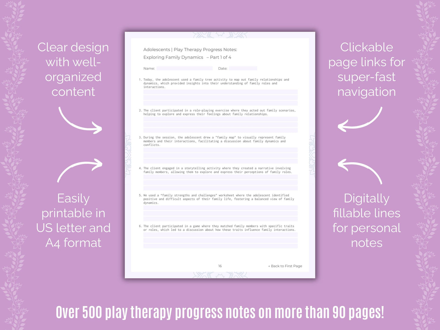 Adolescents Play Therapy Counseling Templates