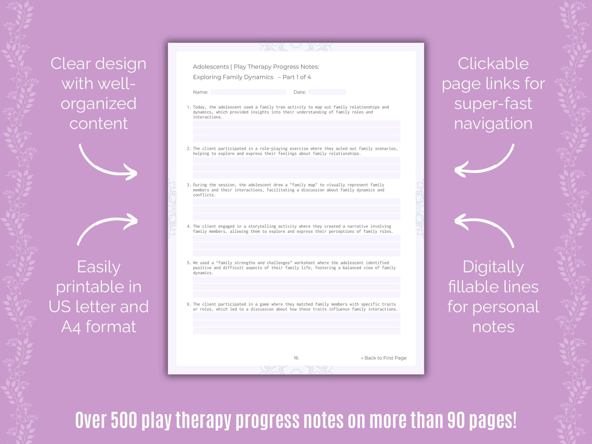 Adolescents Play Therapy Counseling Templates