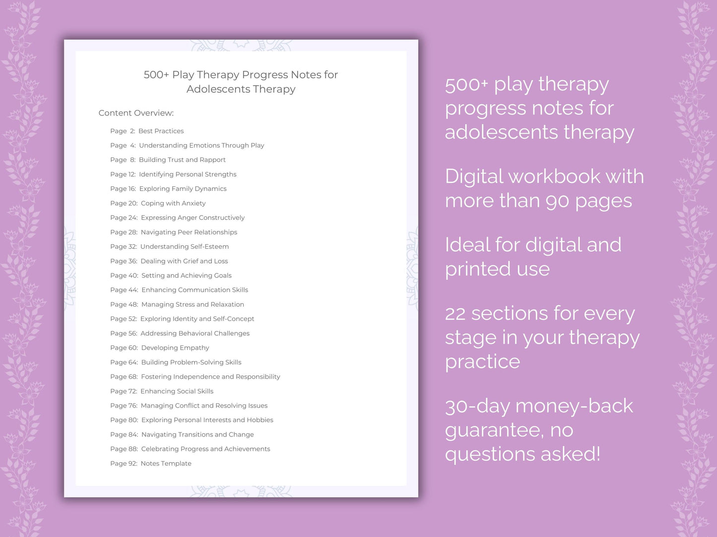 Adolescents Play Therapy Therapist Worksheets