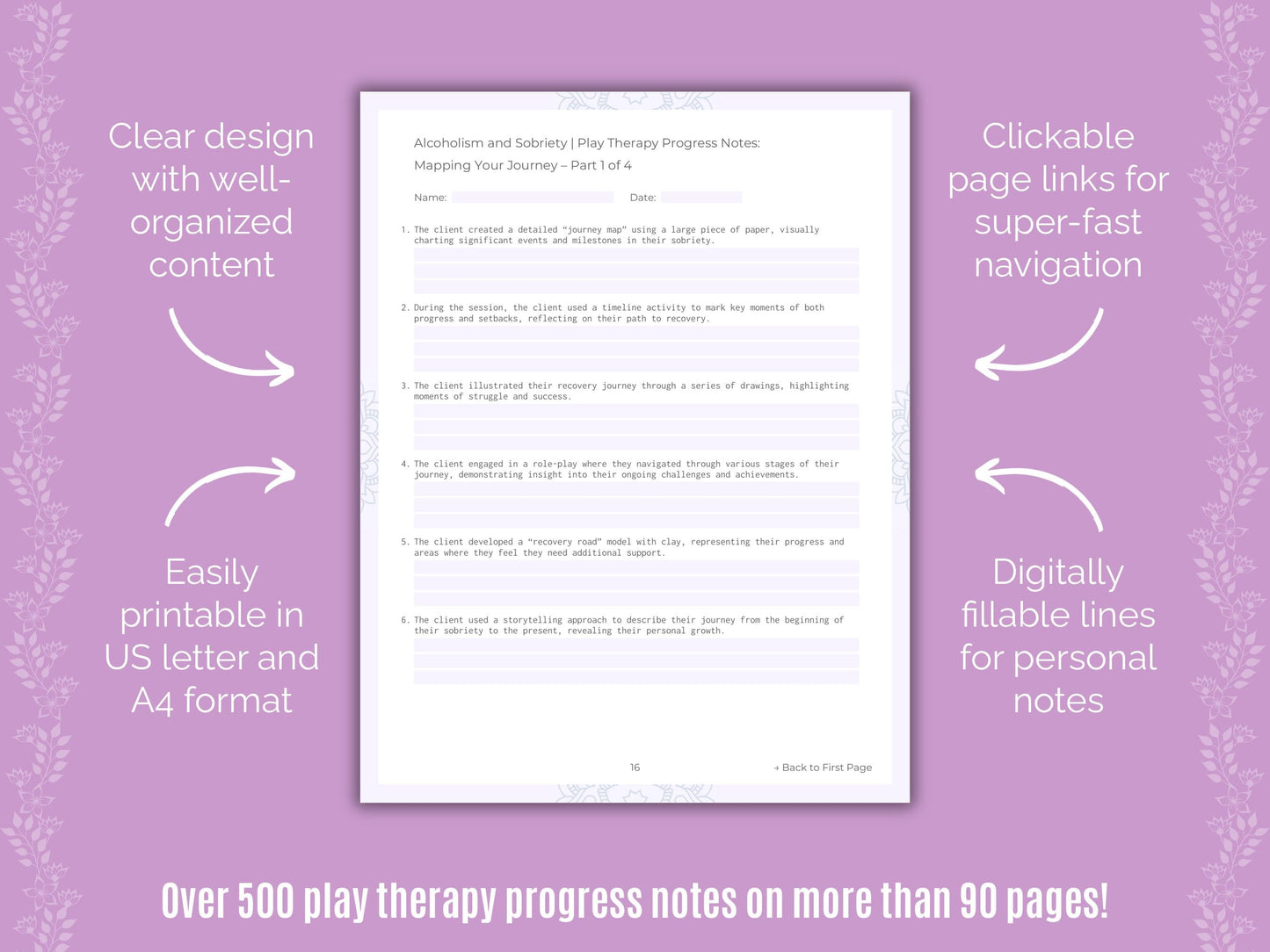 Alcoholism and Sobriety Play Therapy Counseling Templates