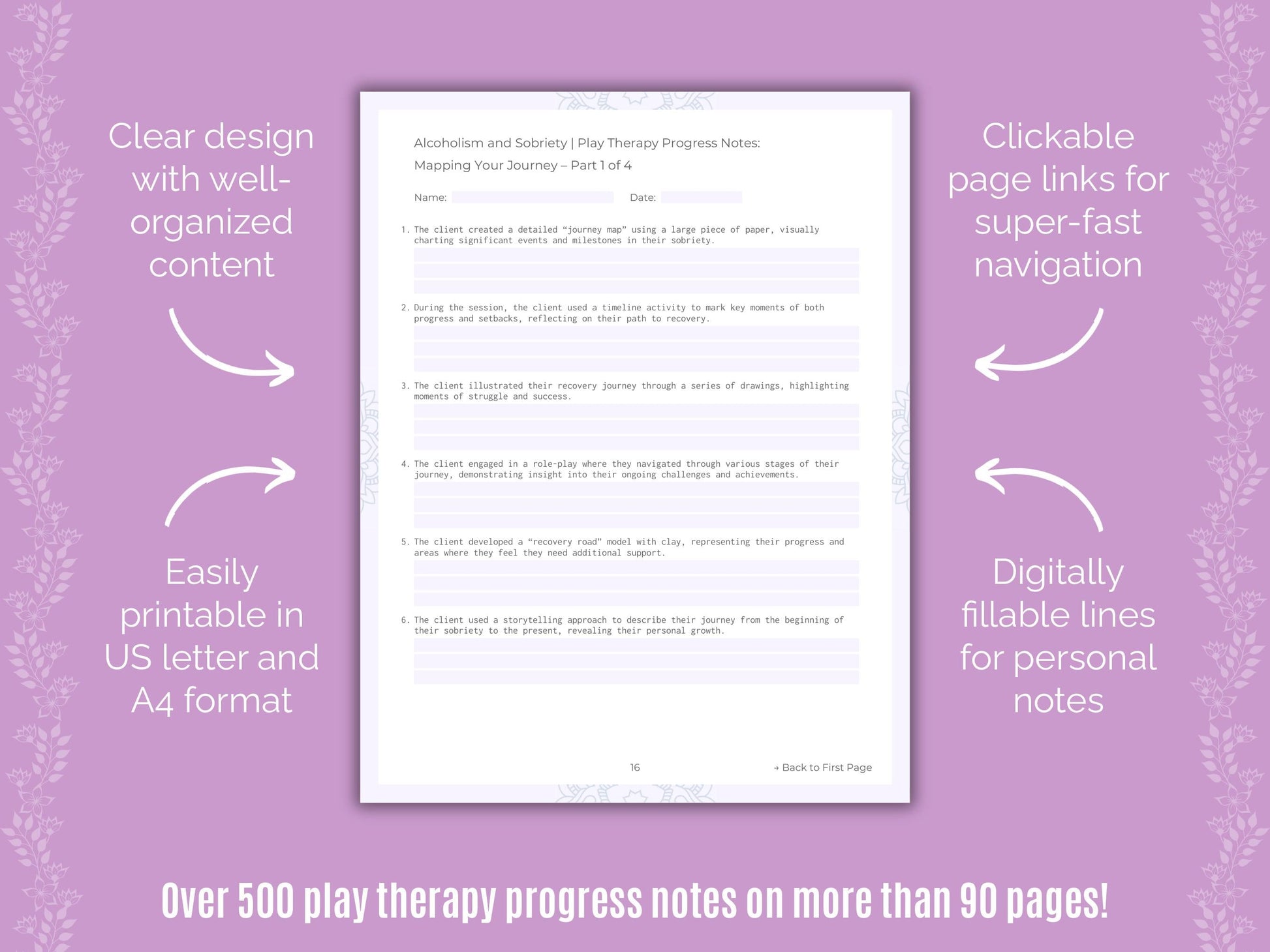 Alcoholism and Sobriety Play Therapy Counseling Templates