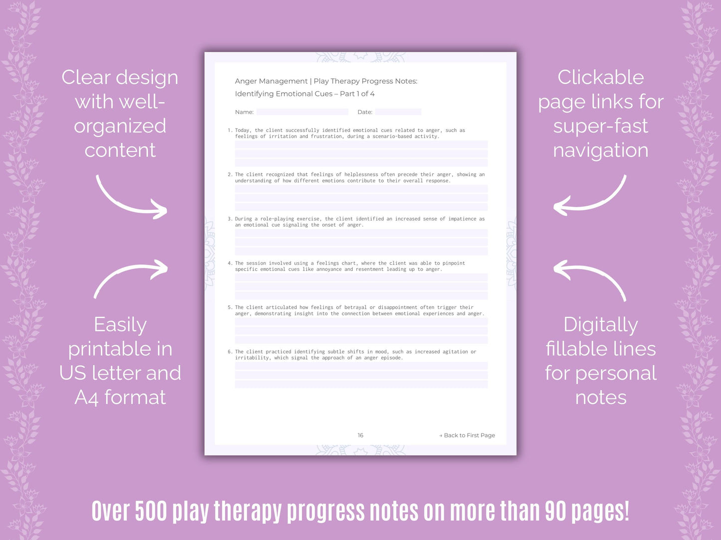 Anger Management Play Therapy Counseling Templates