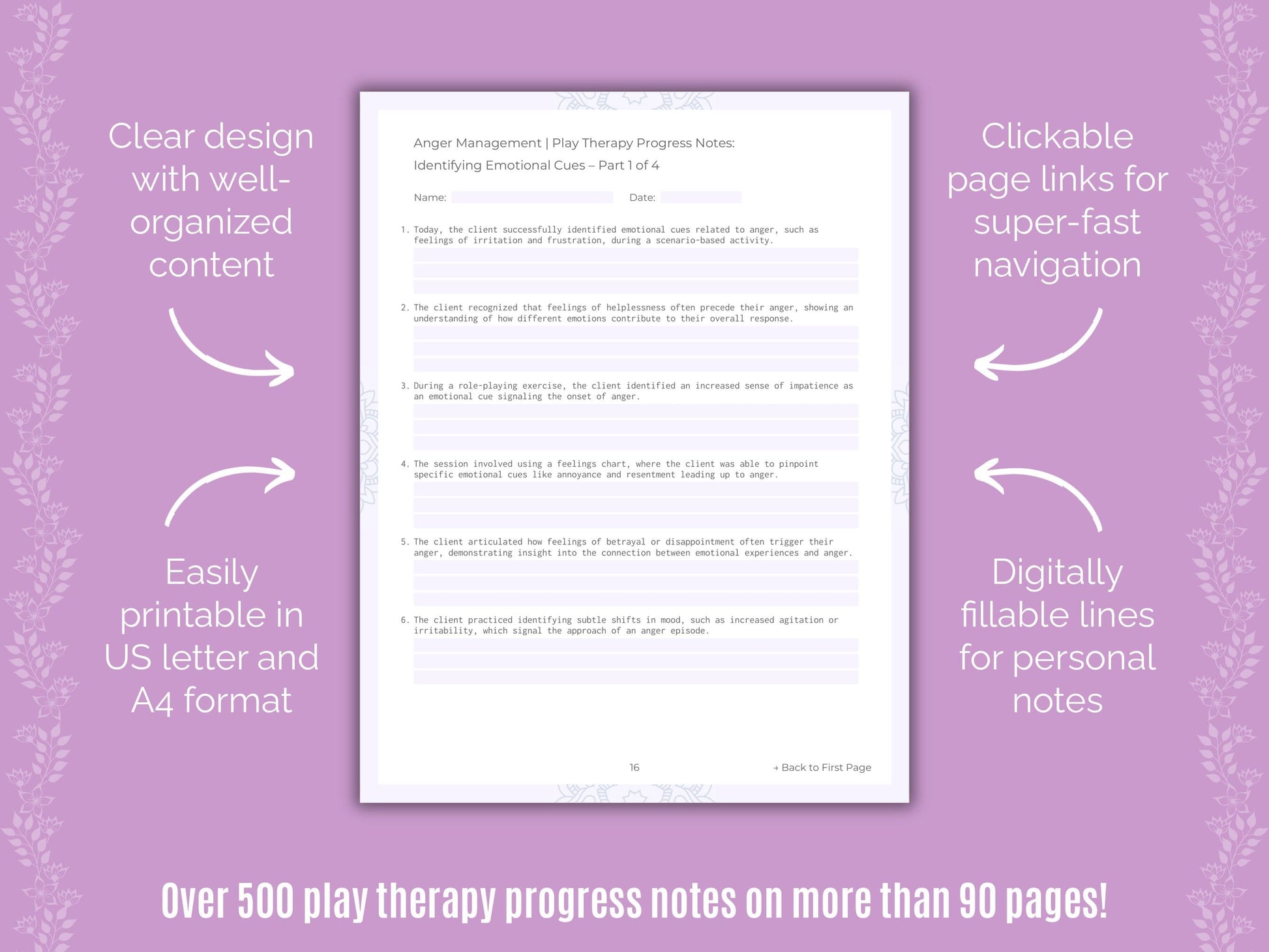 Anger Management Play Therapy Counseling Templates