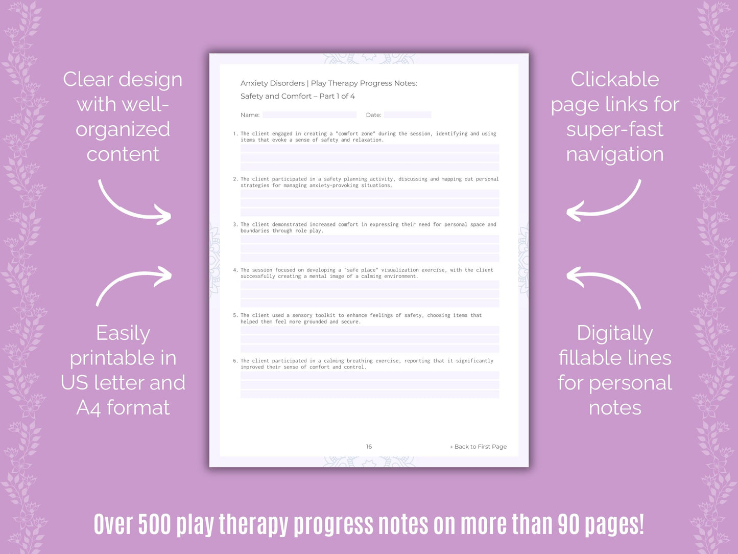 Anxiety Disorders Play Therapy Counseling Templates