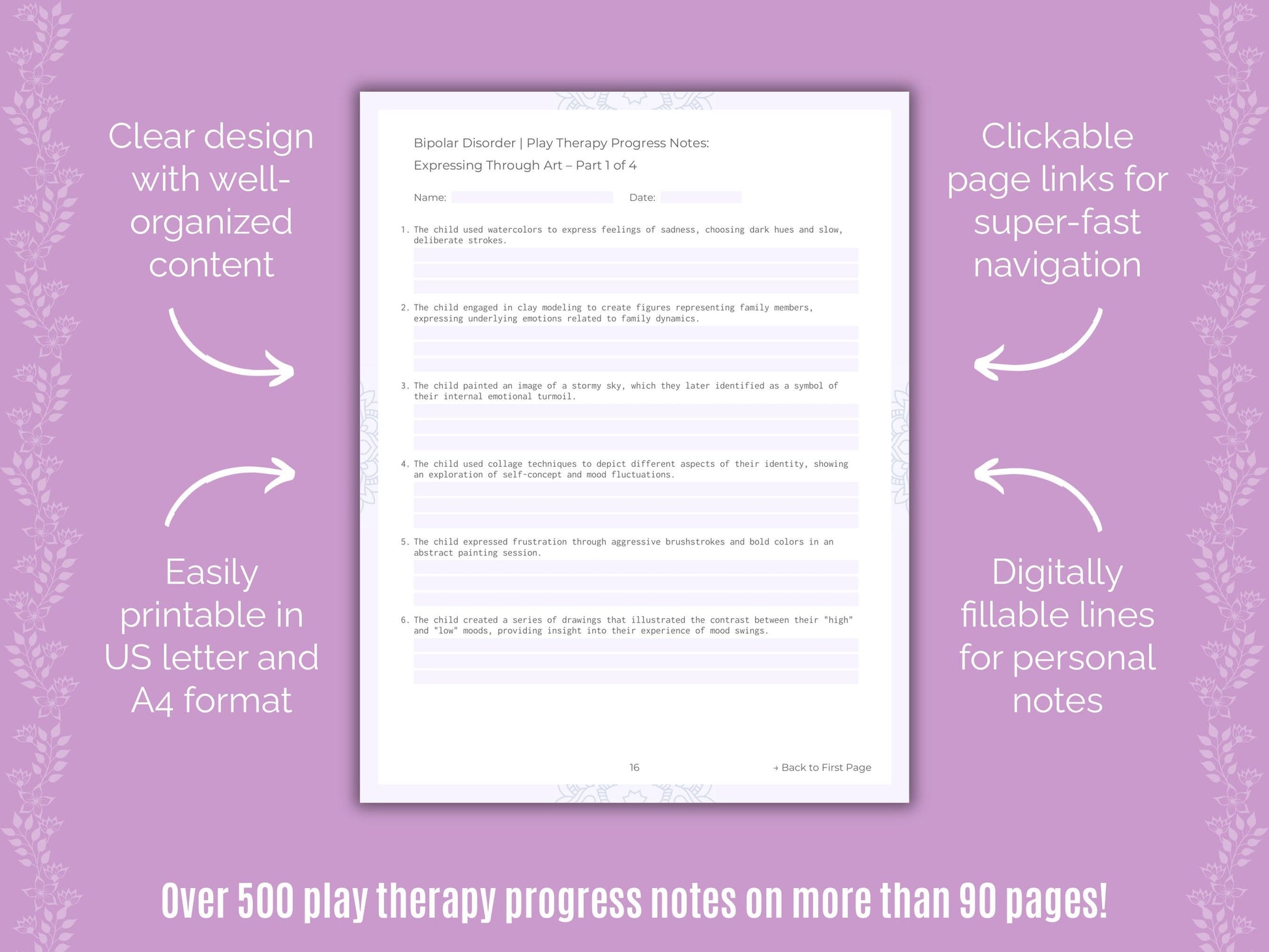 Bipolar Disorder Play Therapy Counseling Templates