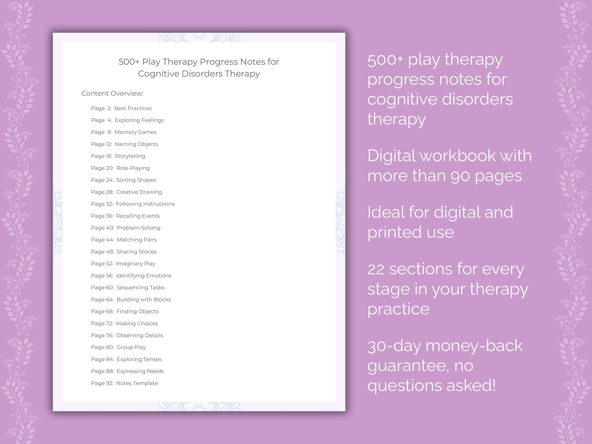 Cognitive Disorders Play Therapy Therapist Worksheets