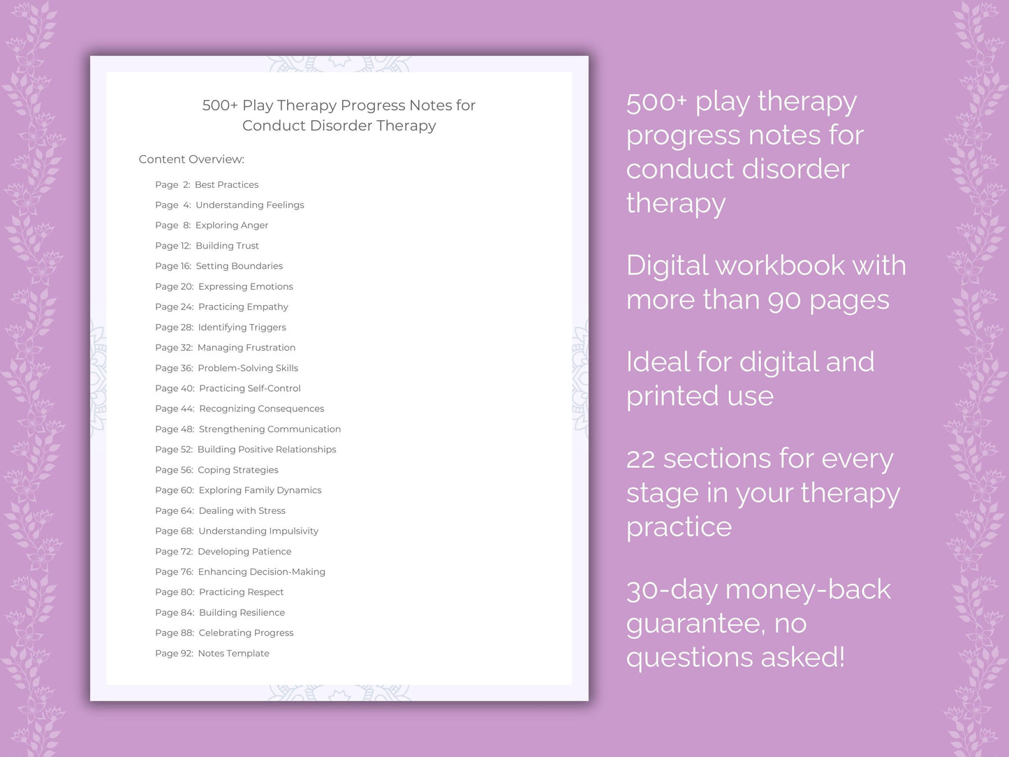 Conduct Disorder Play Therapy Therapist Worksheets