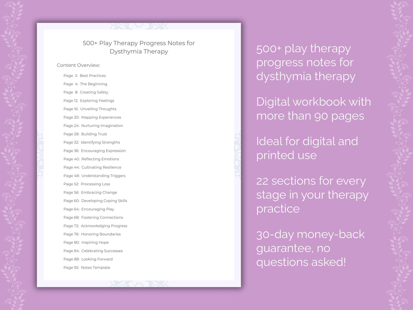 Dysthymia Play Therapy Therapist Worksheets