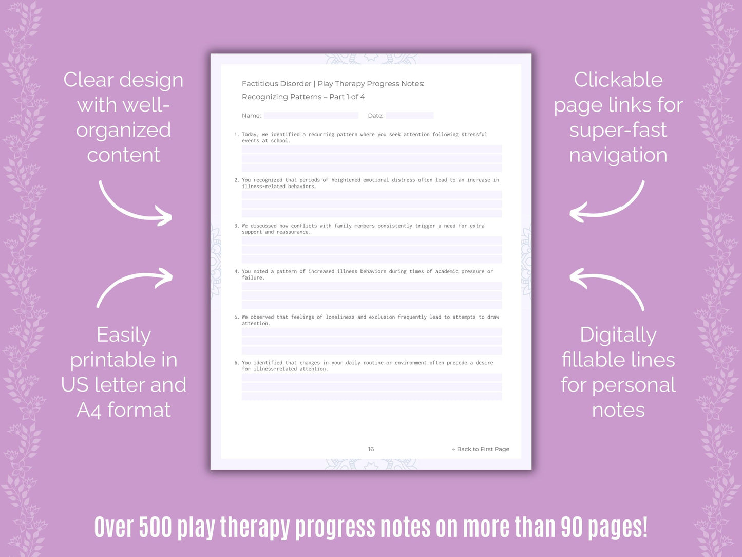 Factitious Disorder Play Therapy Counseling Templates