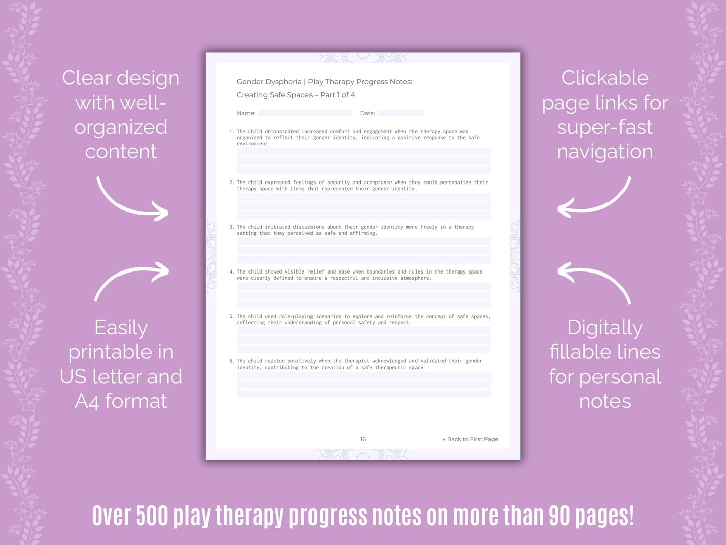 Gender Dysphoria Play Therapy Counseling Templates