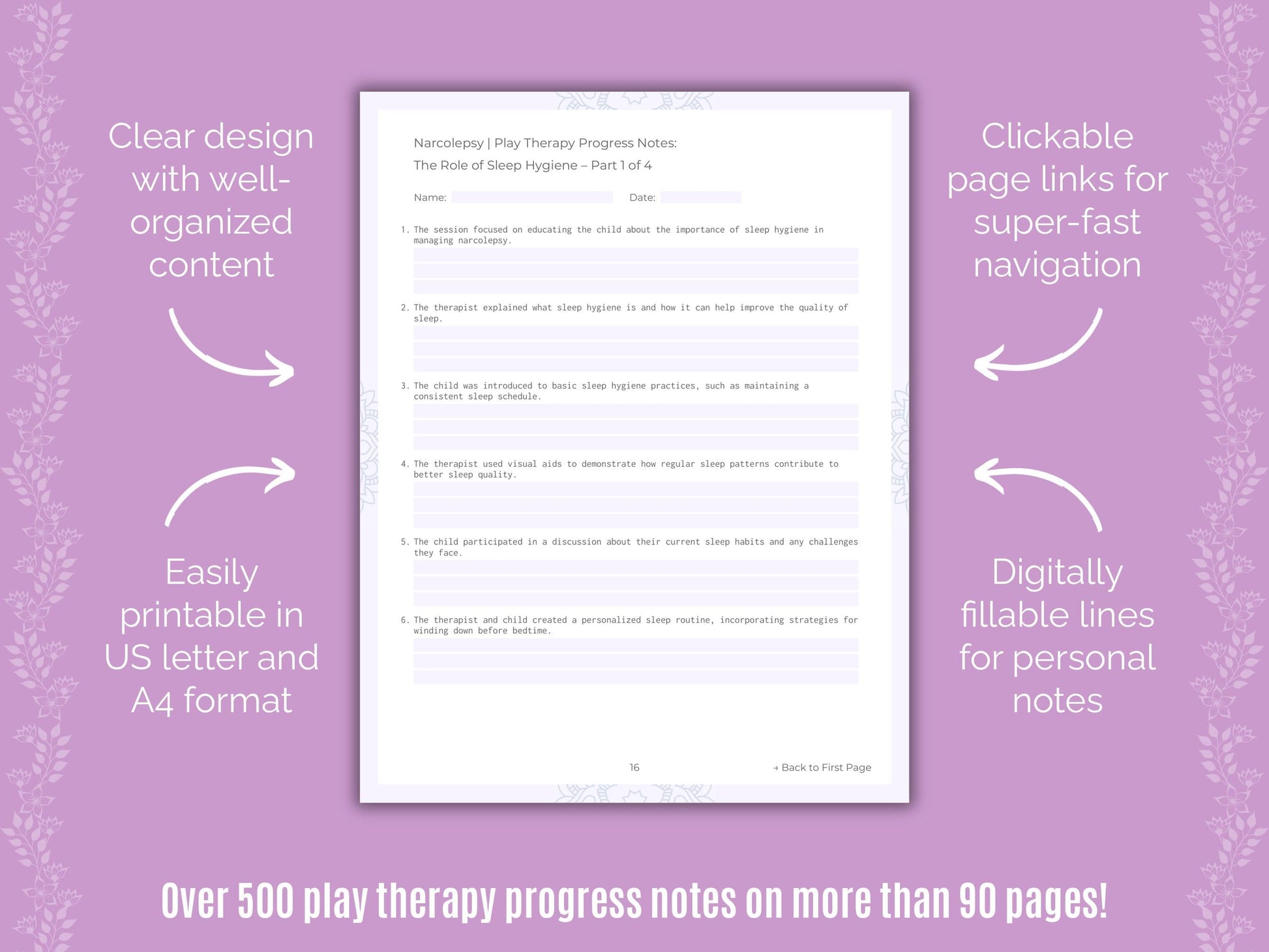 Narcolepsy Play Therapy Counseling Templates