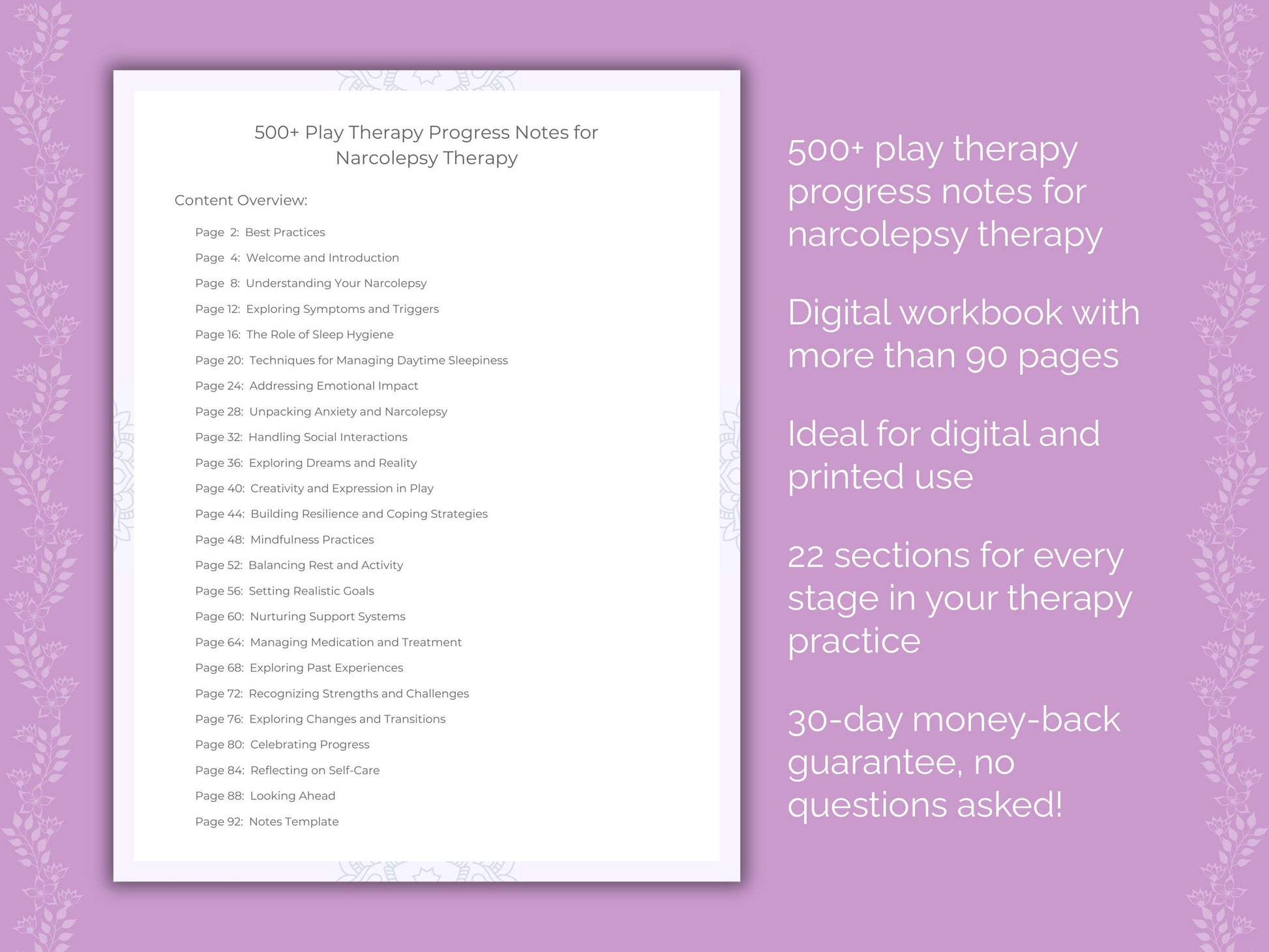 Narcolepsy Play Therapy Therapist Worksheets